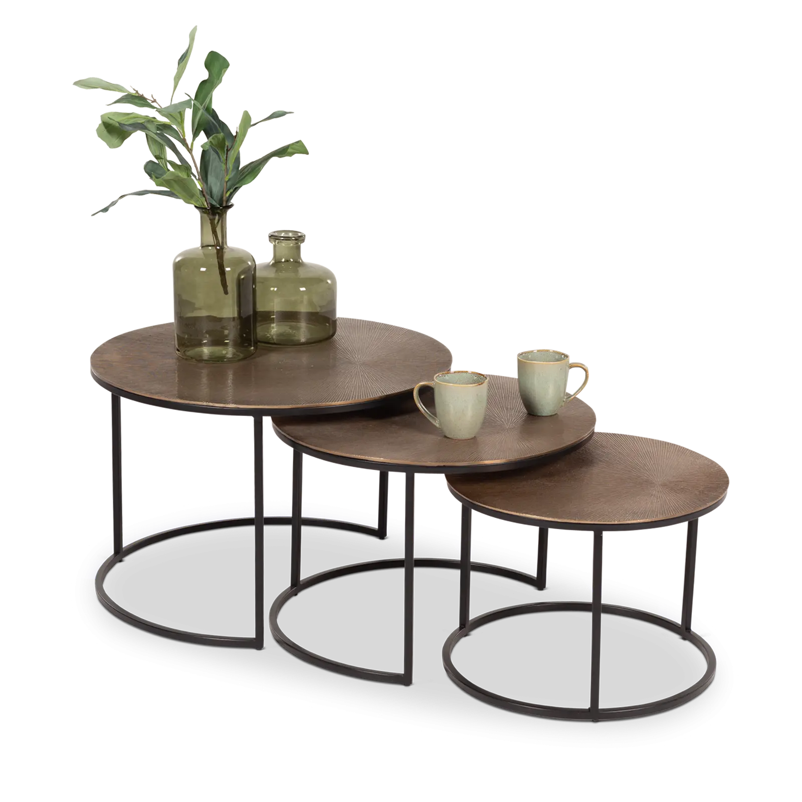 Salontafel Zofia 3 stuks - rond 70/60/50 cm - metaal Vintage Goud