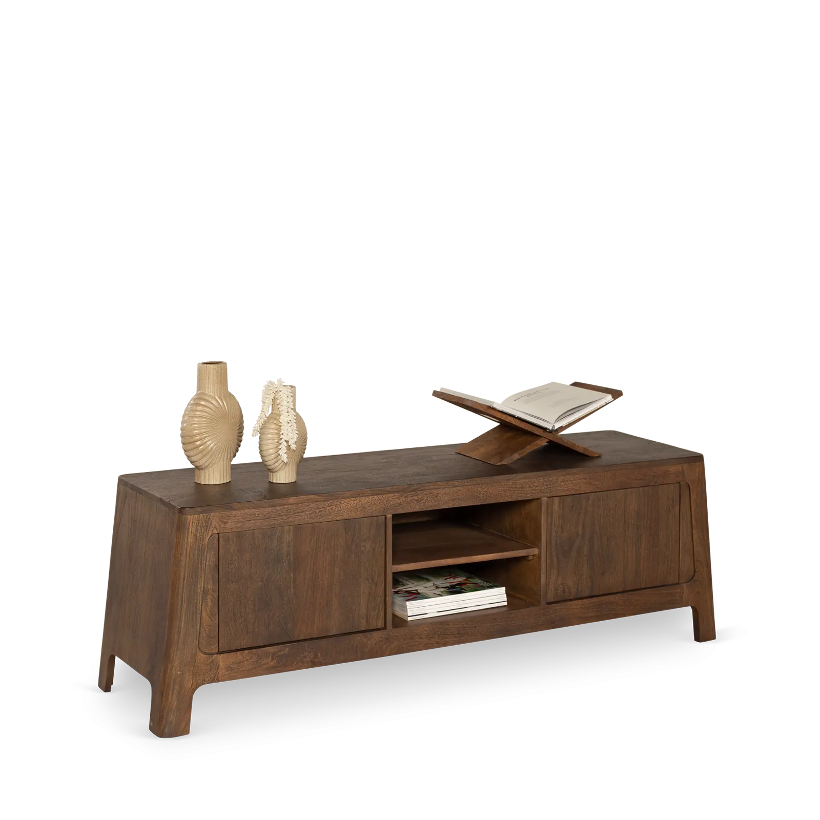 TV meubel Latara - 160 cm - Mangohout Cacao Bruin - 2 deuren, 2 vakken