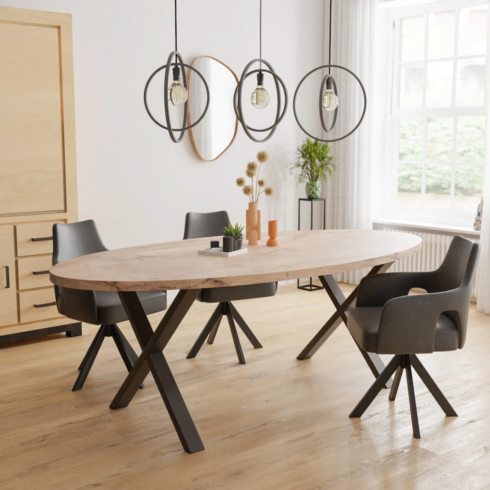 Eettafel X Poot(8x4cm) - Ovaal Eiken Kiezel (220x110cm)