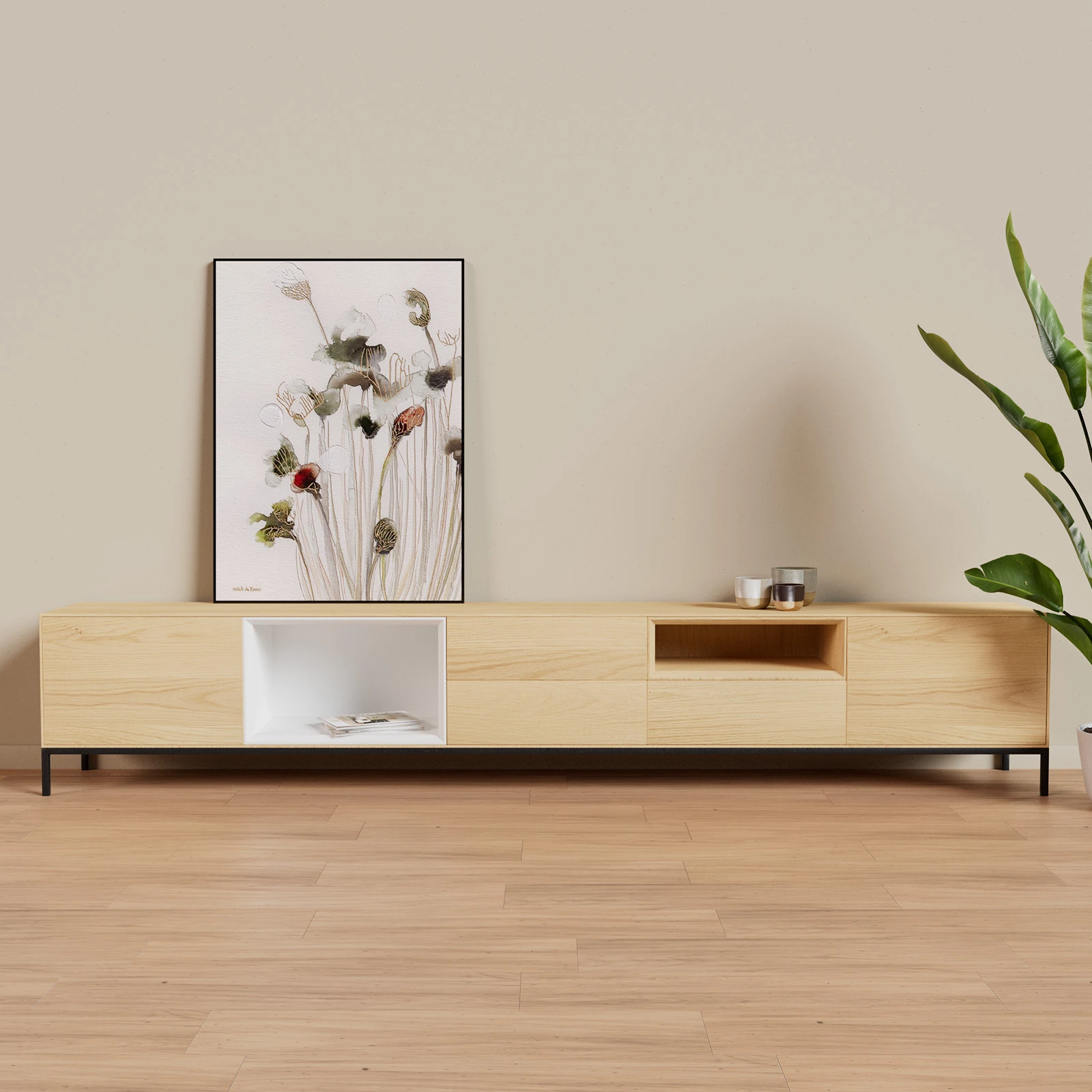 TV Meubel Nature White 300cm Poot