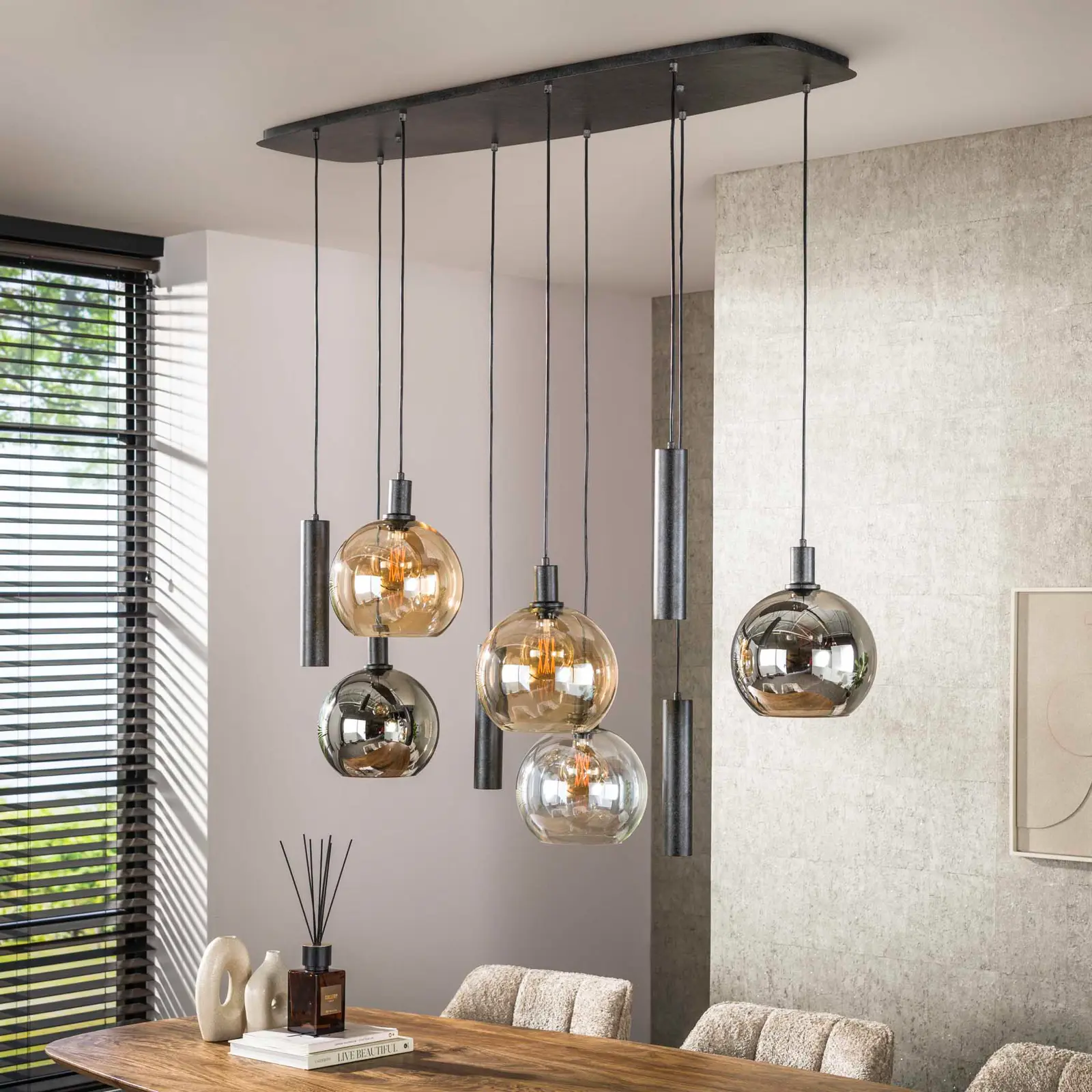 Hanglamp Sfera - 130 cm - Tricolore 5 + 4 lichts - Artic Zwart 