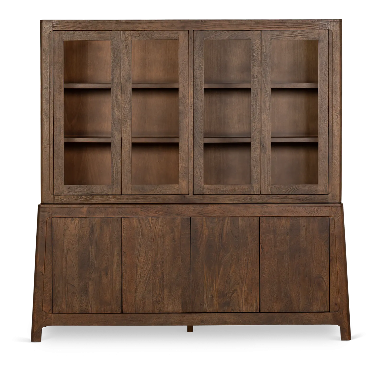 Buffetkast Latara - 200 cm - 8-deurs - Mangohout Cacao Bruin - 4 glasdeuren, 4 dichte deuren