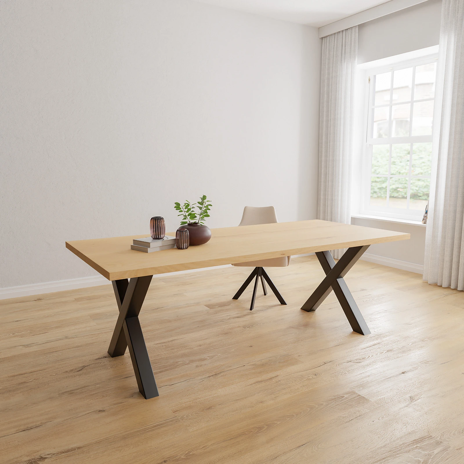 Eettafel X Poot (8x8cm) - Rechthoek Eiken Nature White (220x100cm)