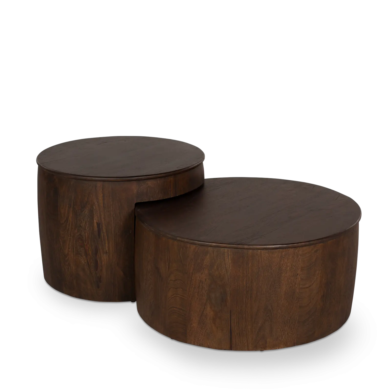 Salontafel set van 2 Bodhi - rond 65/80 cm - Mangohout  Cacao Bruin