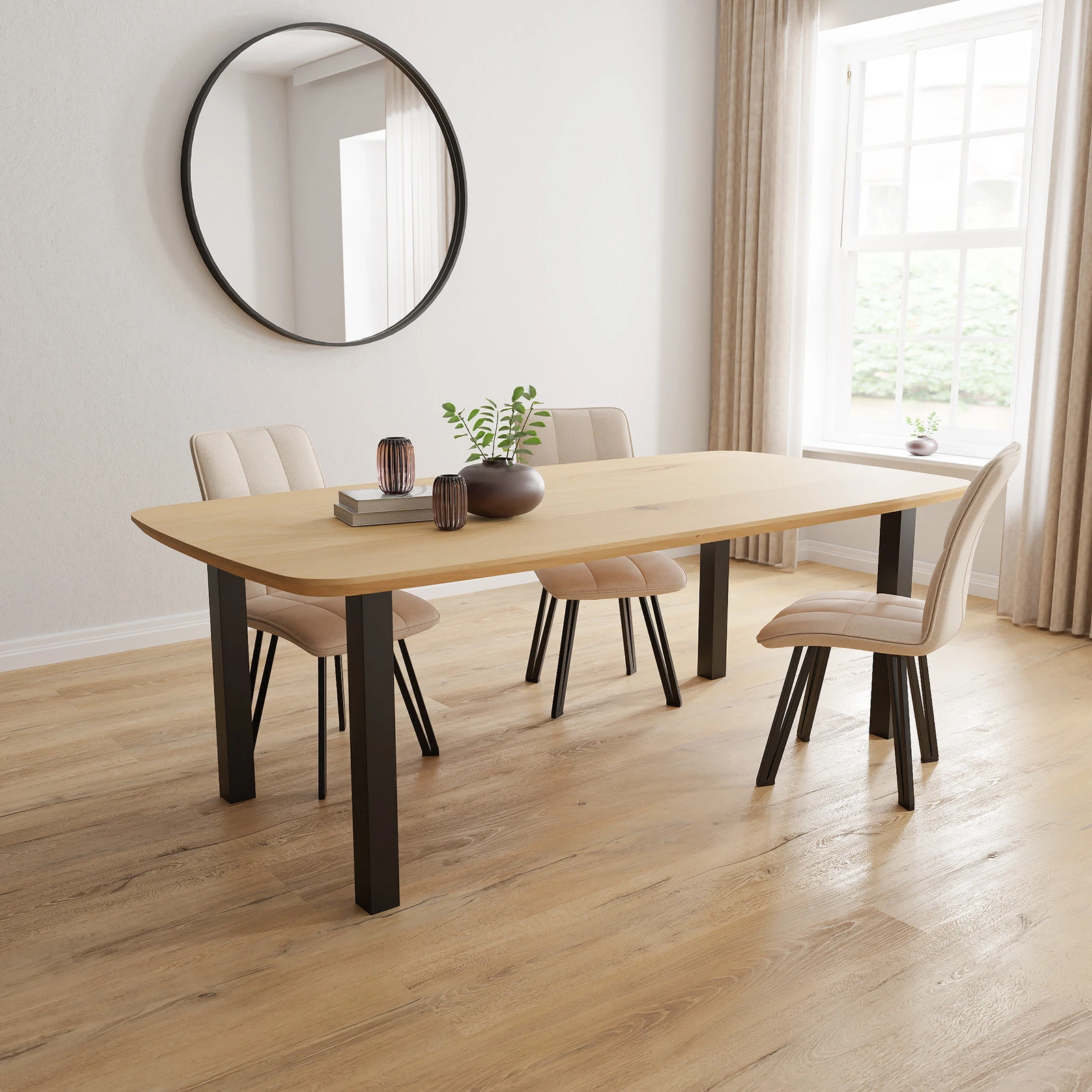Eettafel Rechte poot(90cm) - Deens Ovaal Eiken Nature White (220x110cm)