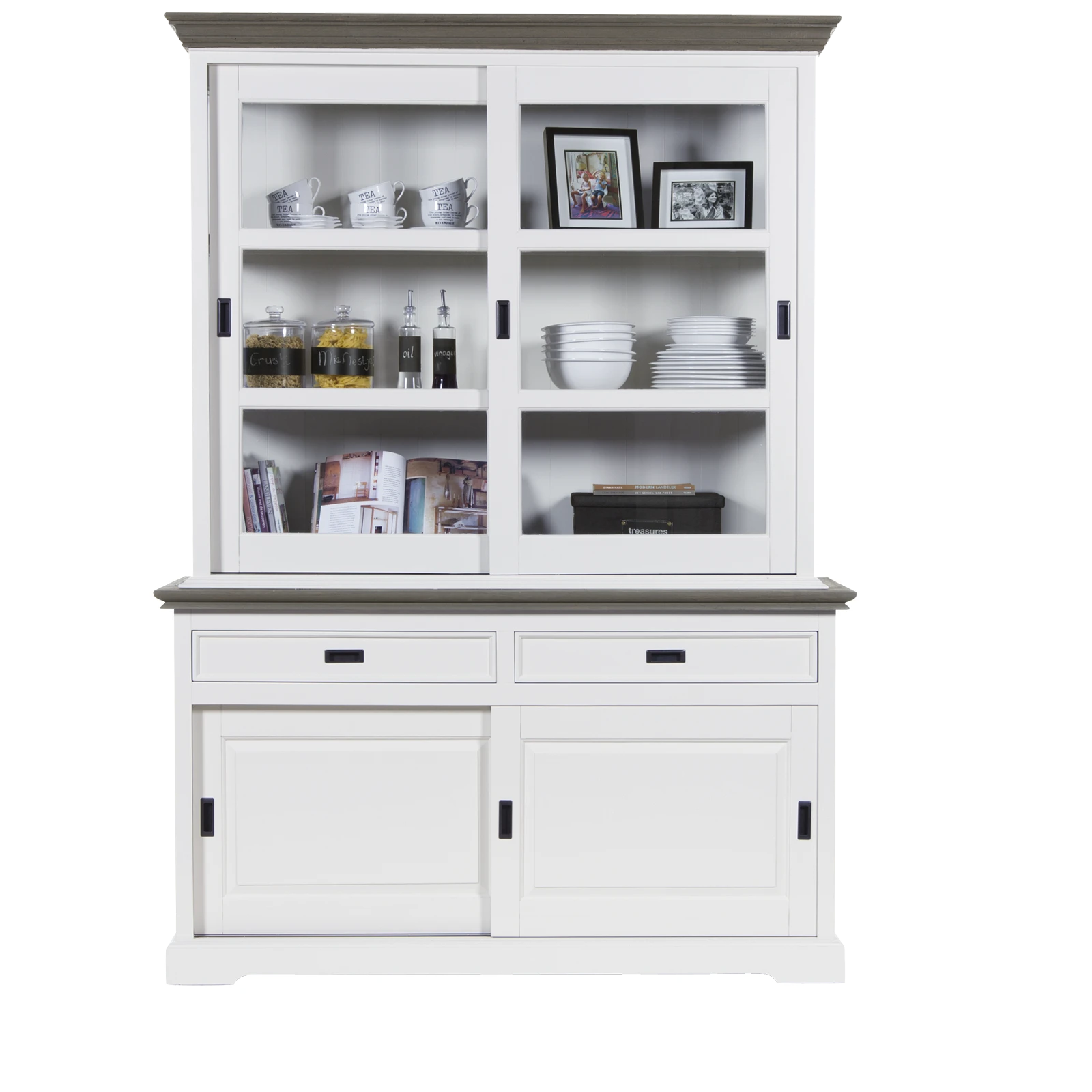 Schuifdeurkast (160cm - 2 deuren) - ClearWhite/Rustic Grey