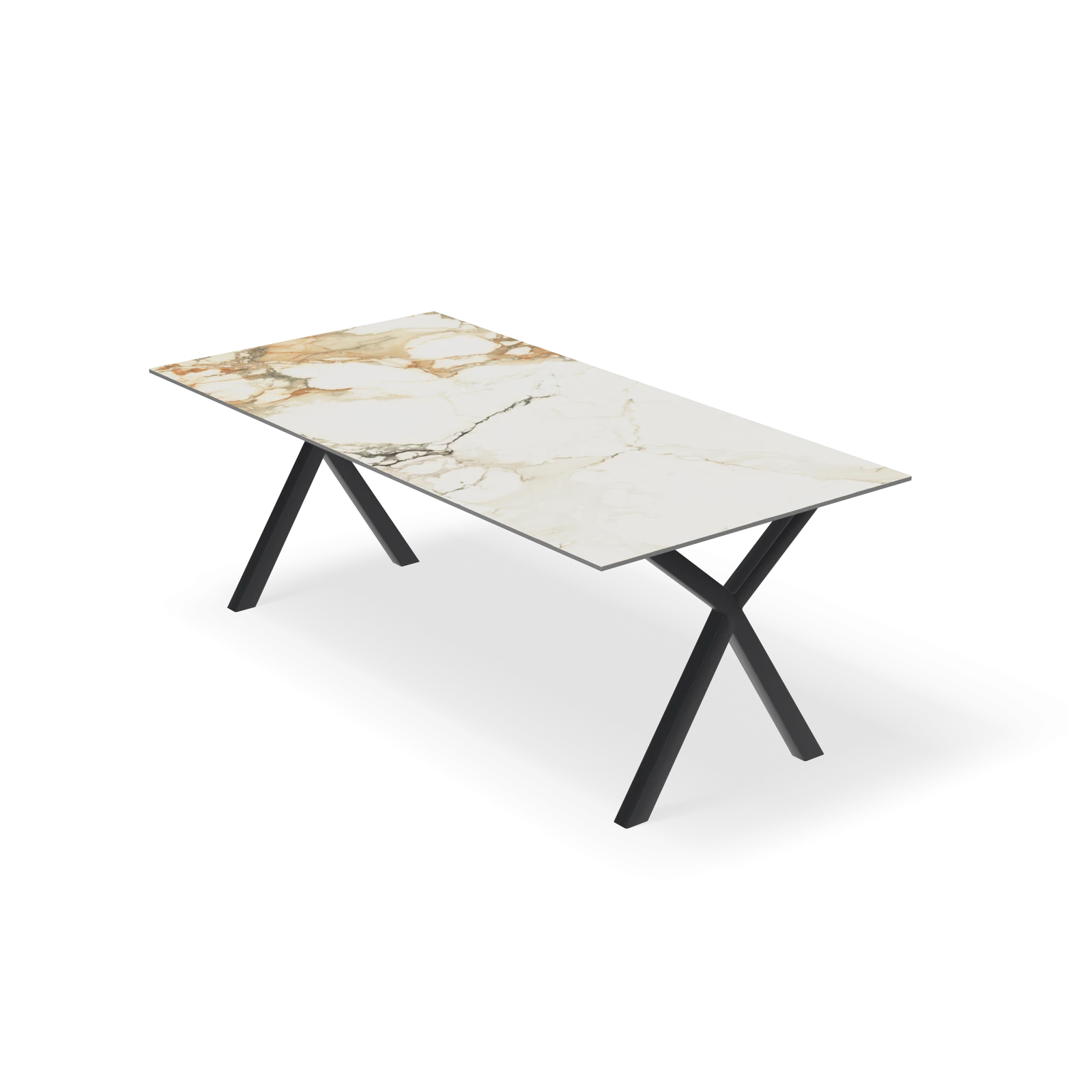 Eettafel X poot - Rechthoek Keramiek Calacatta Vena Vecchia Satin (200x100cm)