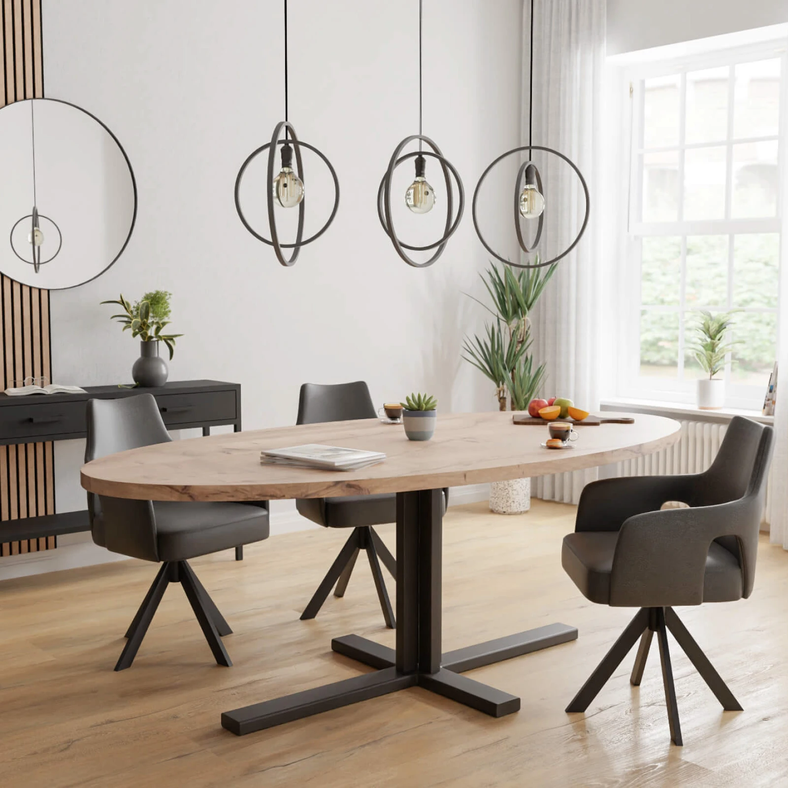 Eettafel Kolos- Ovaal Eiken Kiezel (220x110cm)