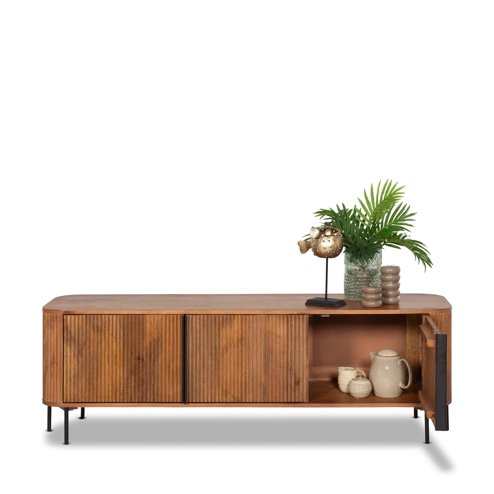 TV meubel Amare - 154 cm - Mangohout Lichtbruin - 3 deuren
