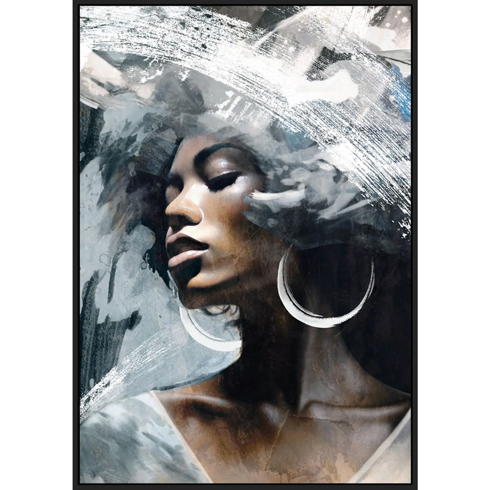 Schilderij Lady - 80x120 cm - grijs / bruin / wit