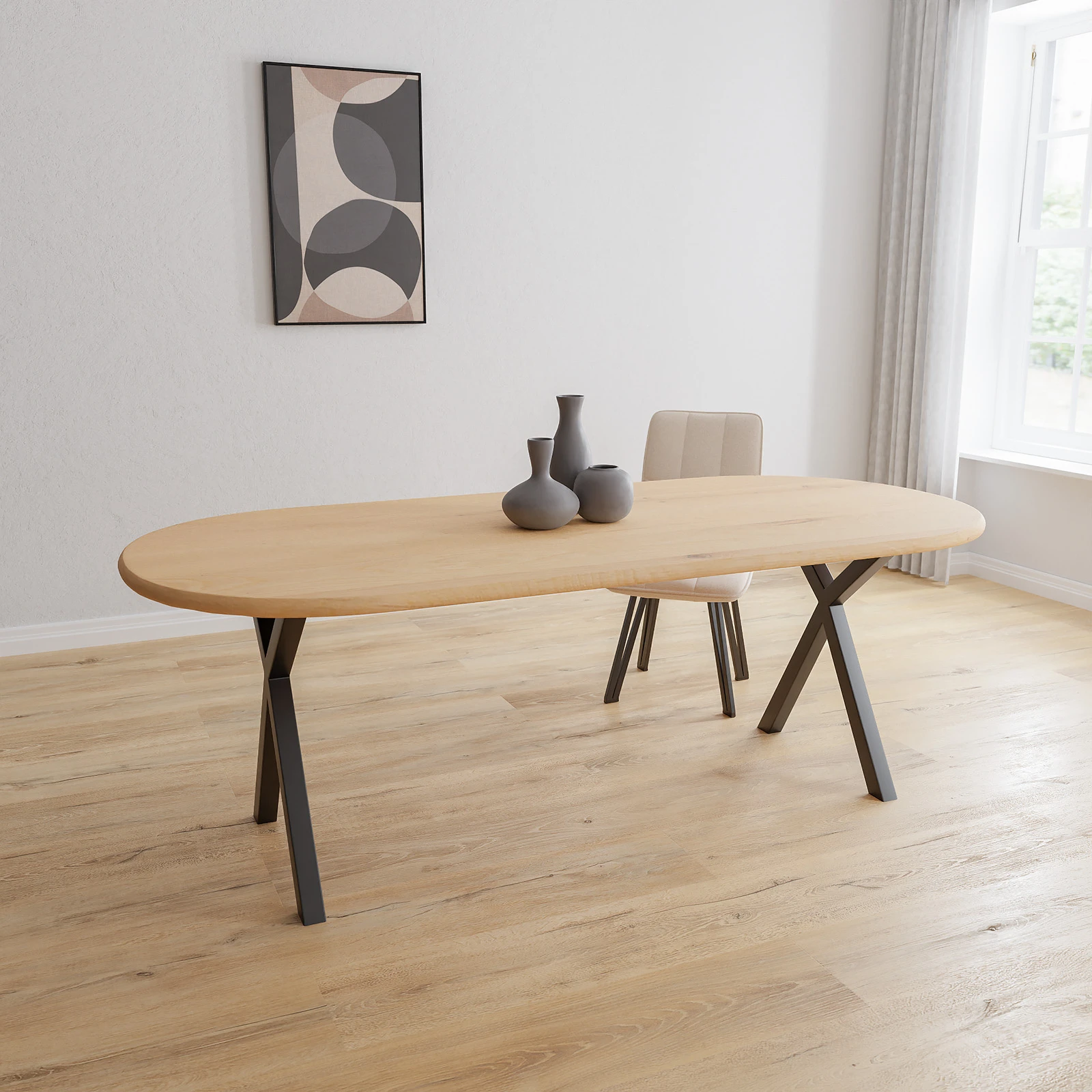 Eettafel X poot - Halve Cirkel Eiken Nature White (220x100cm)