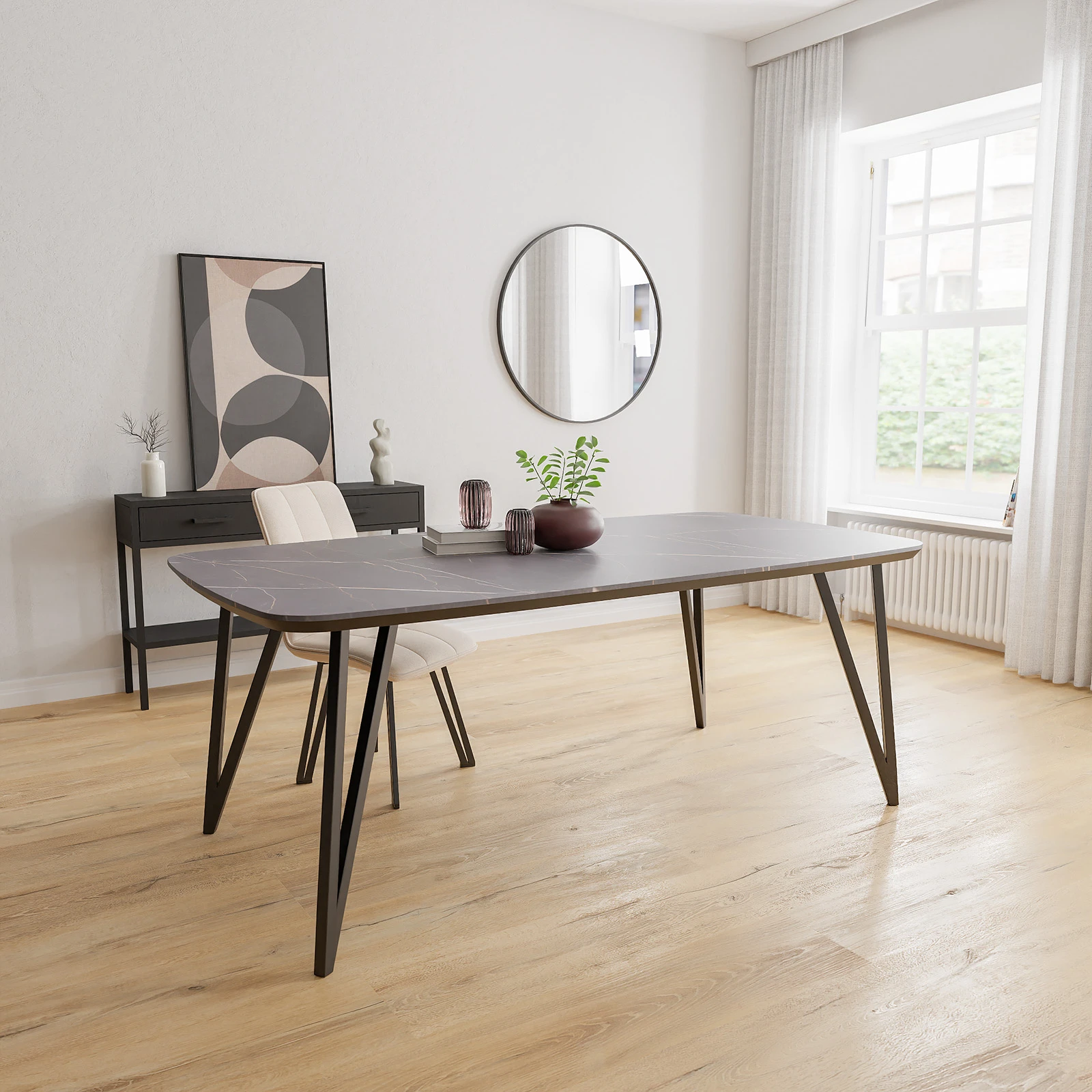Eettafel Triangle - Deens Ovaal HPL Marmerlook (200x105cm)