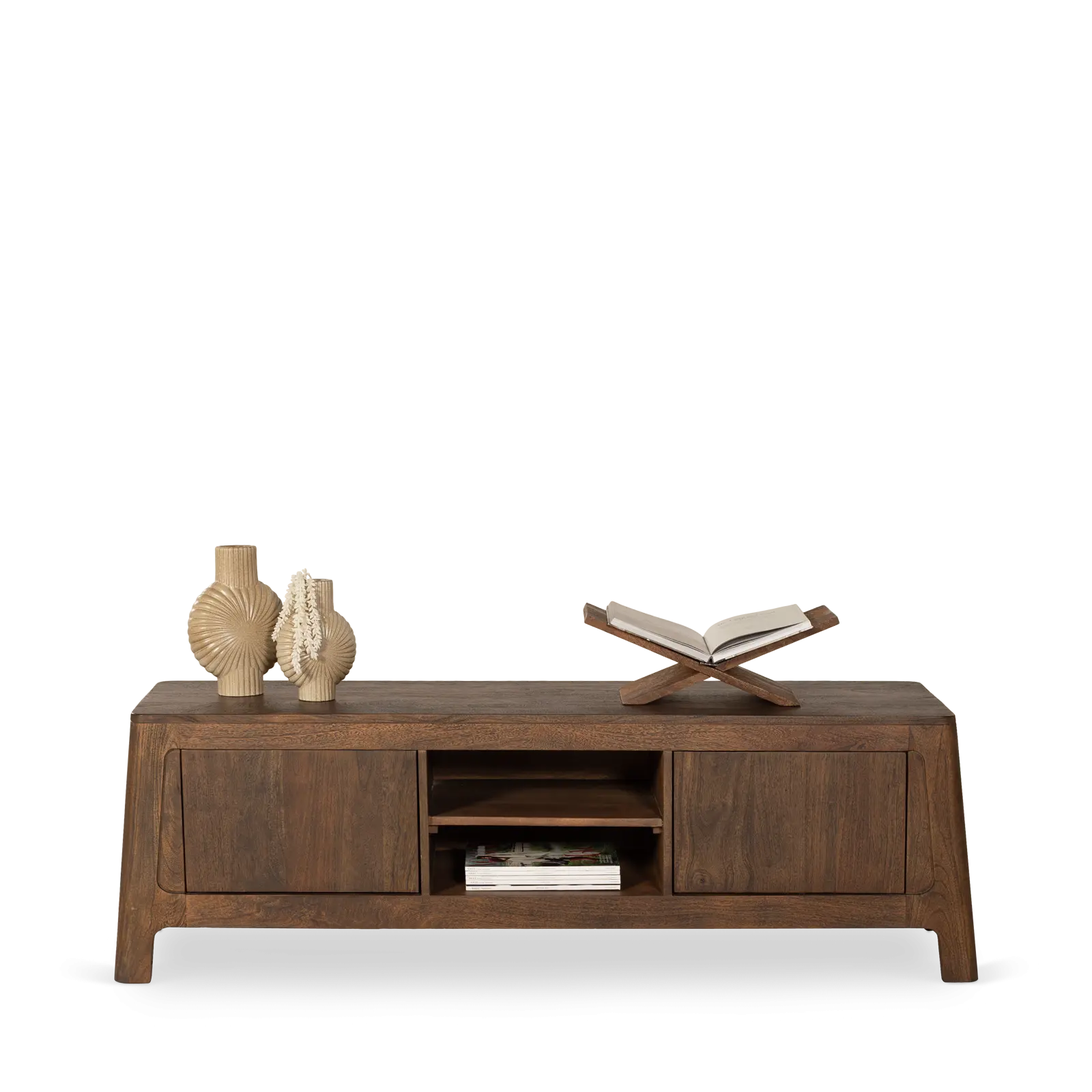 TV meubel Latara - 160 cm - Mangohout Cacao Bruin - 2 deuren, 2 vakken