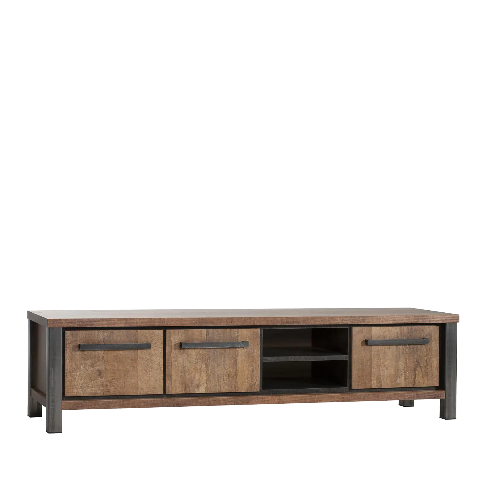 TV meubel Kinga - 200 cm - Lamulux Old Teak - 3 deuren, 2 open vakken