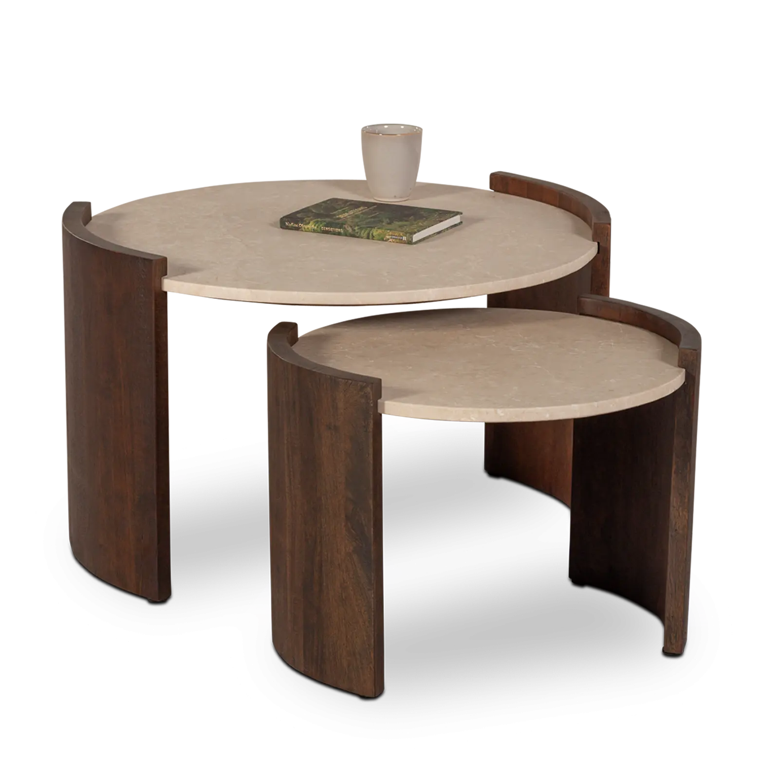 Salontafel set van 2 Miles - rond 70/50 cm - Mangohout Cacao Bruin