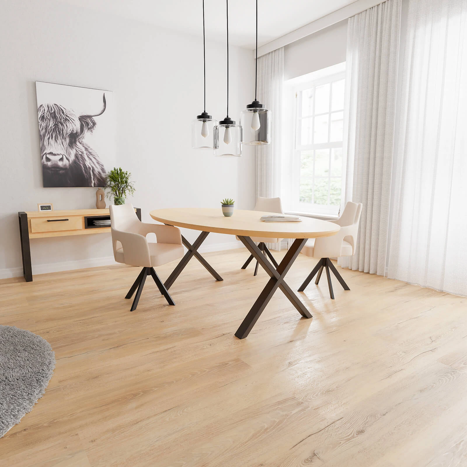 Eettafel X Poot(8x4cm) - Ovaal Eiken Nature White (220x110cm)