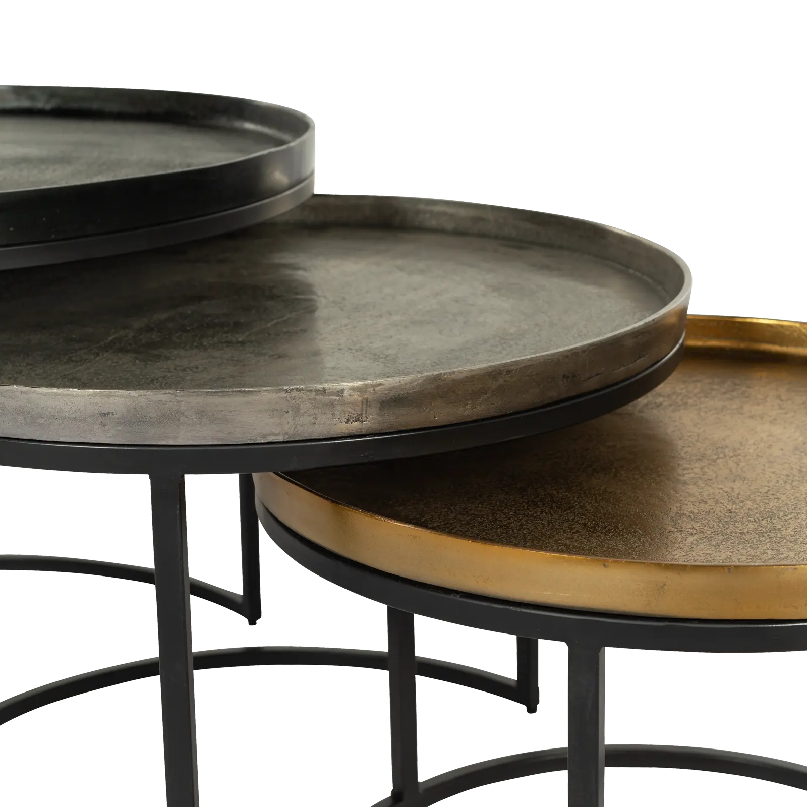 Salontafel set van 3 Zulia - rond 70/60/50 cm - metaal mix  Zwart/Tin/Goud