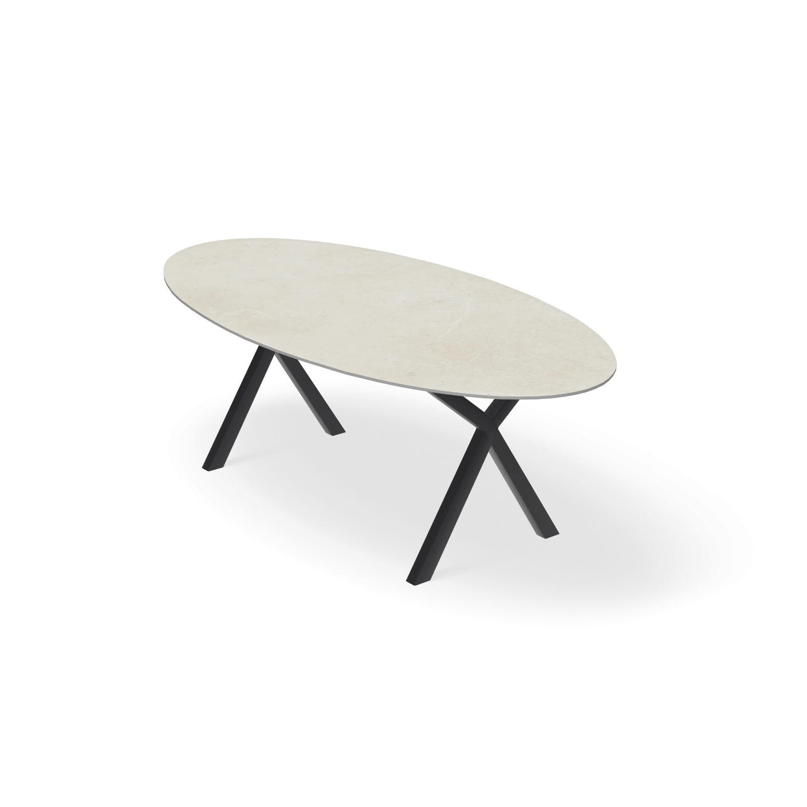 Eettafel X poot - Ovaal Keramiek Limestone Ivory Satin (220x110cm)