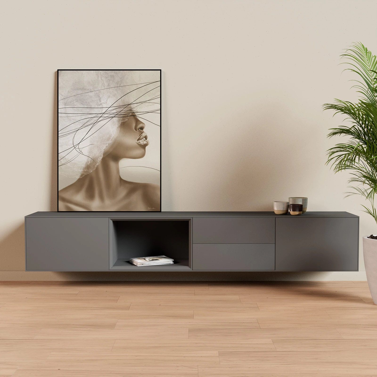 TV Meubel Traffic Grey 240cm Zwevend