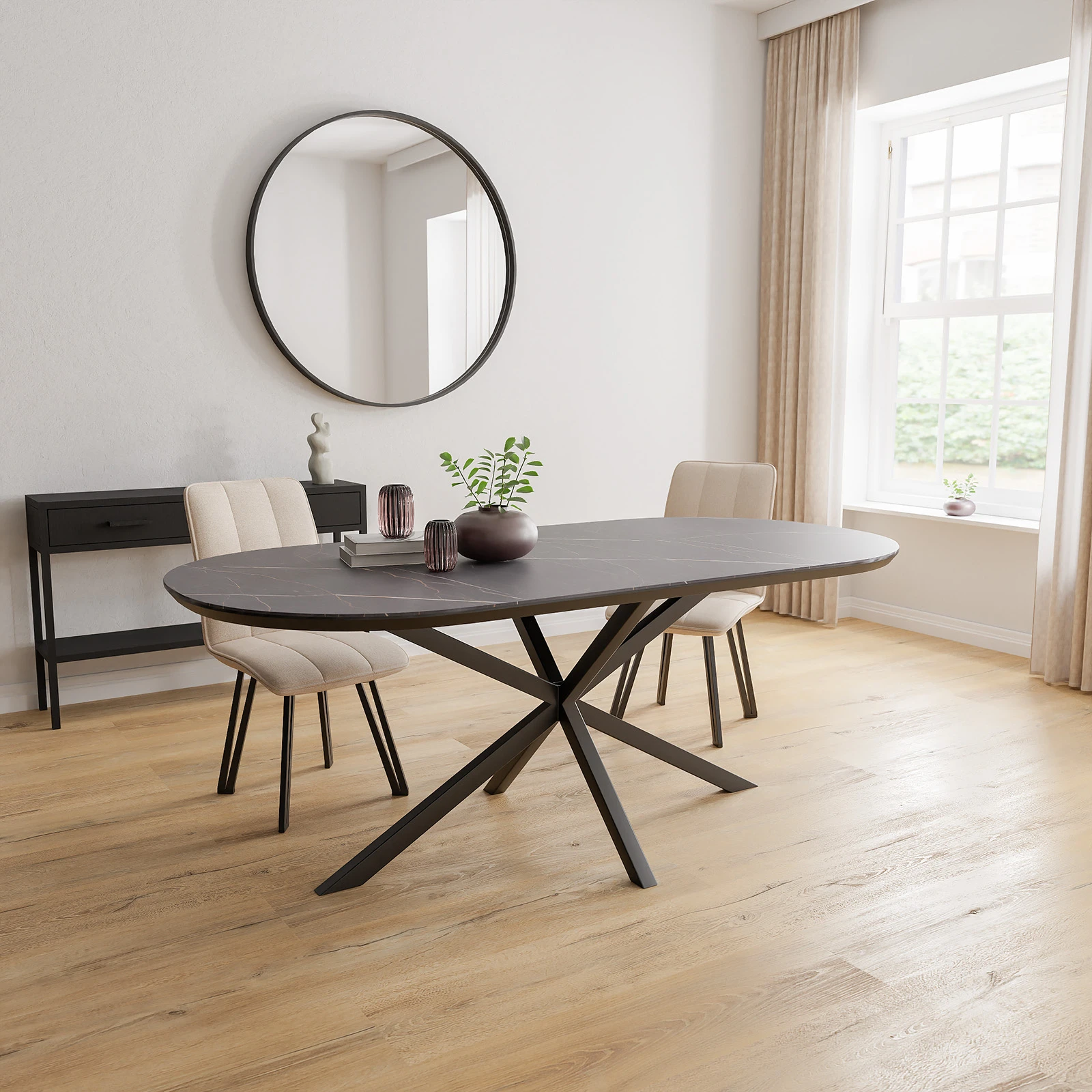 Eettafel North - Halve Cirkel HPL Marmerlook (200x100cm)