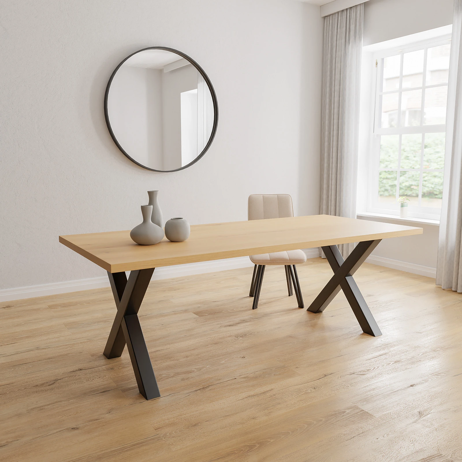 Eettafel X Poot (10x10cm) - Rechthoek Eiken Nature White (220x110cm)