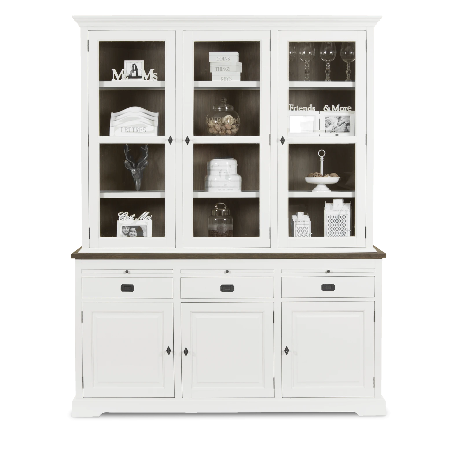 Vitrinekast (3 deuren) Lakewood - Clear/Mindi Donkerbruin