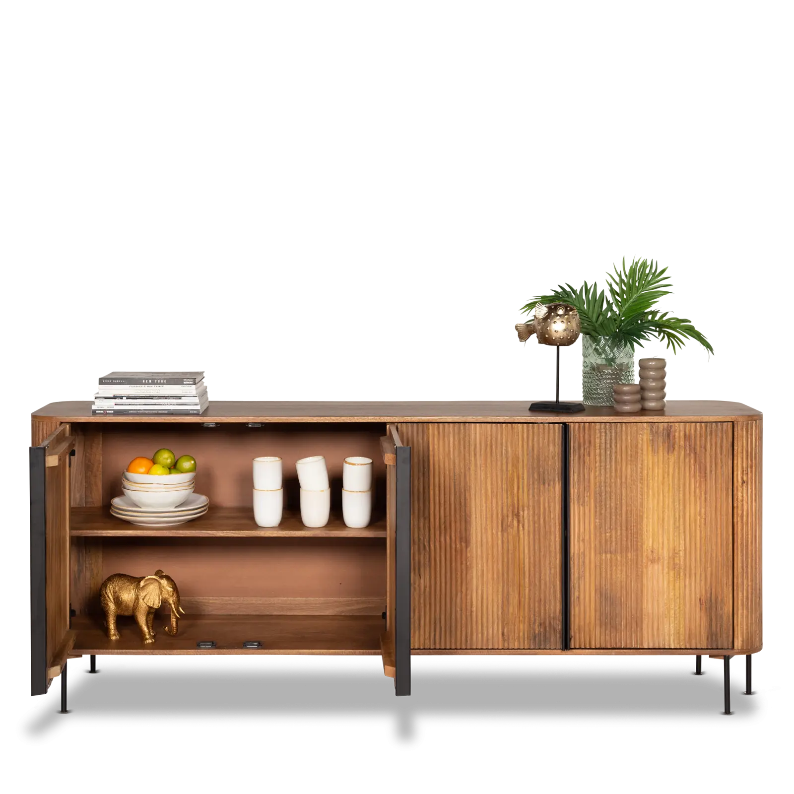 Dressoir Amare - 200 cm - Mangohout Lichtbruin - 4 deuren