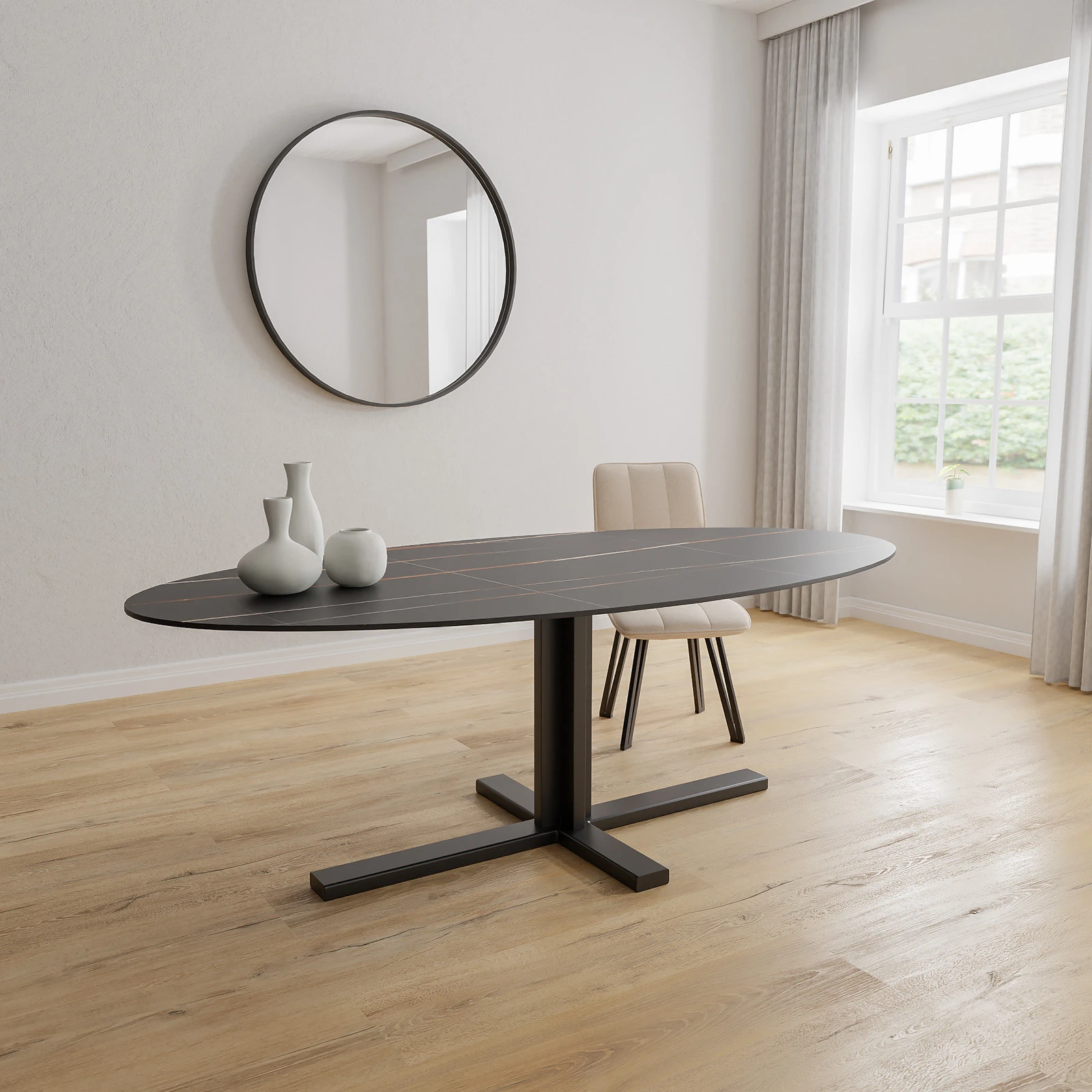 Eettafel Kolos - Ovaal Keramiek Sahara Noir Satin (220x110cm)