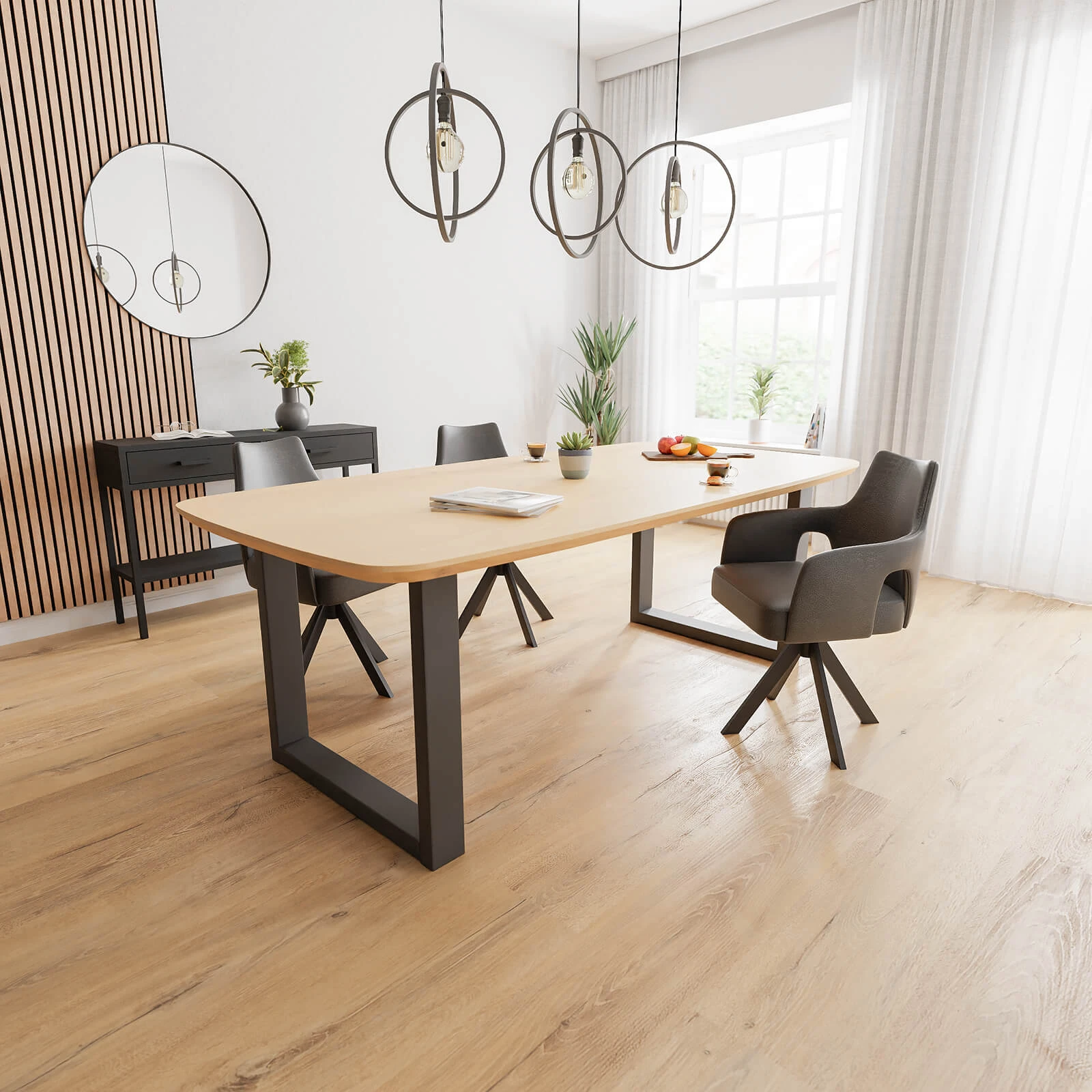 Eettafel U Poot(10x5cm) - Deens Ovaal Eiken Nature White (220x110cm)