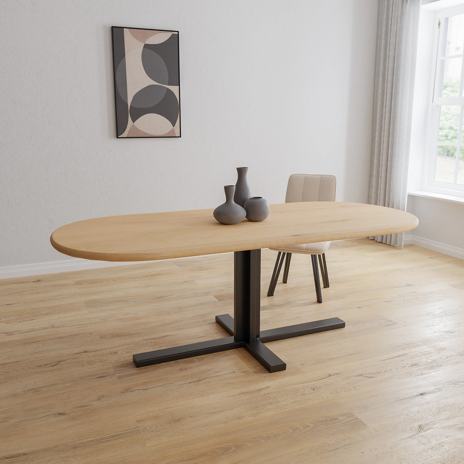 Eettafel Kolos - Halve Cirkel Eiken Nature White (220x100cm)
