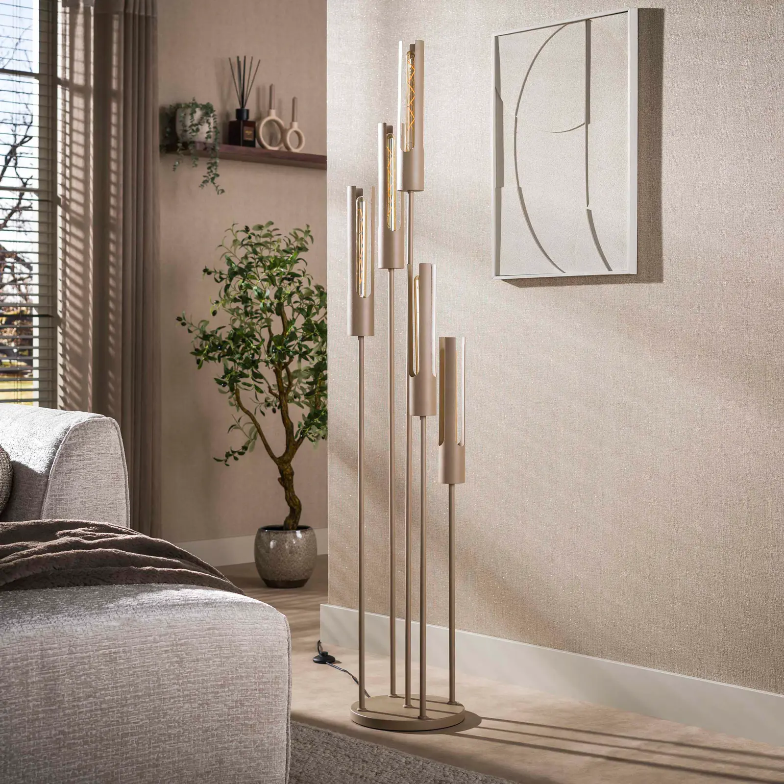 Vloerlamp Tube - getrapt 5-lichts - Beige