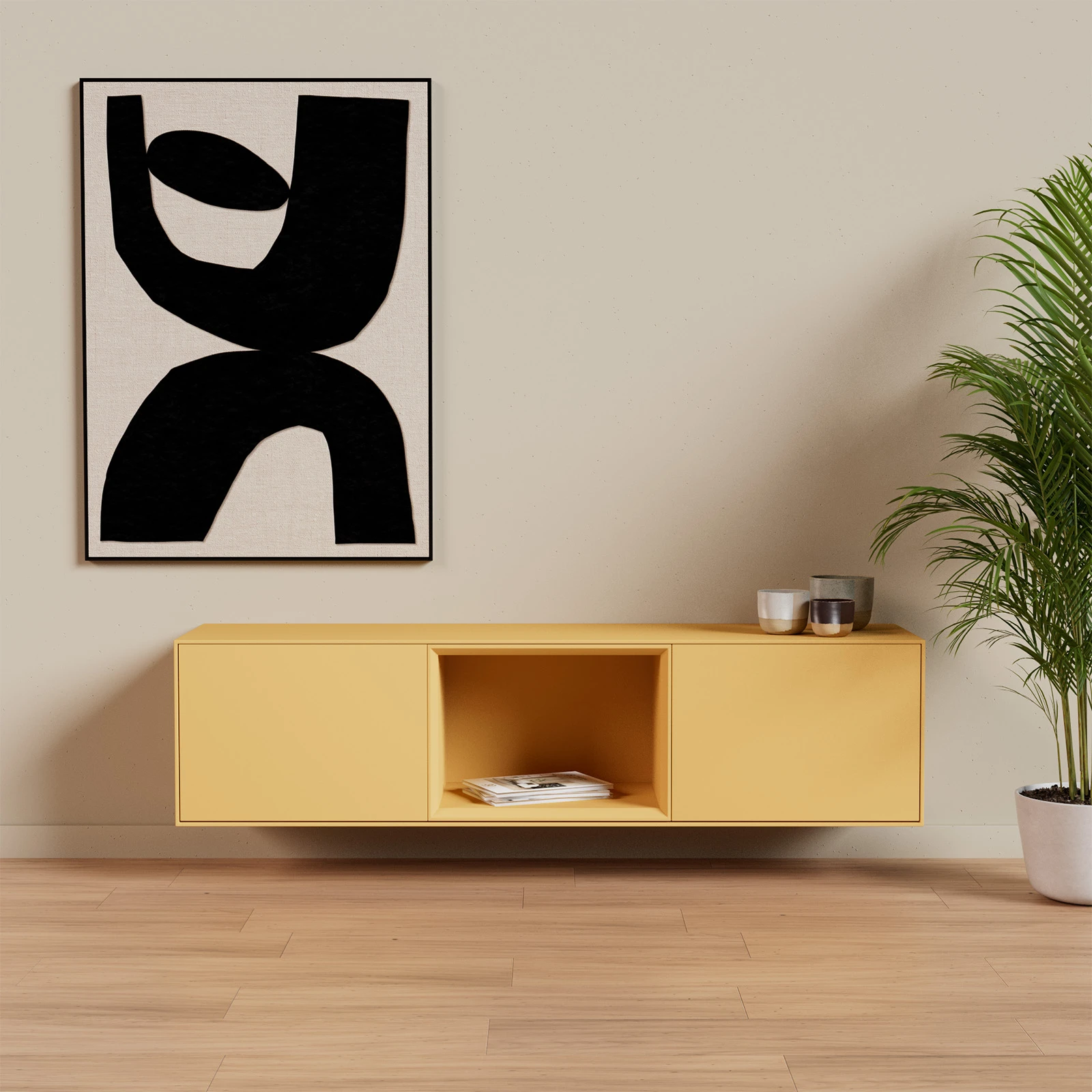 TV Meubel Deep Bamboo Yellow 160cm Zwevend