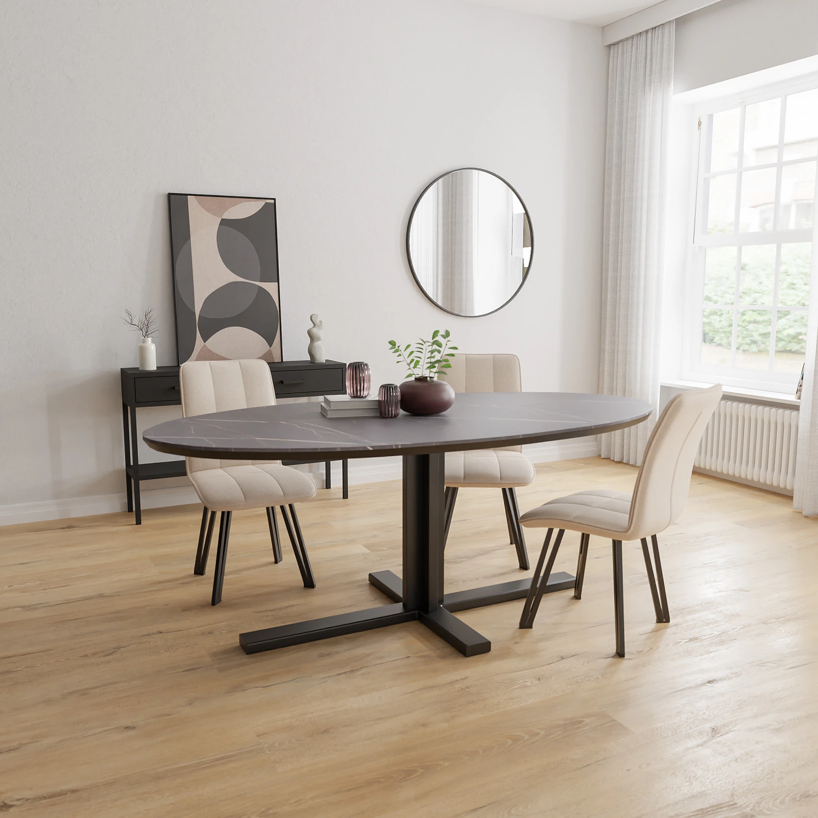 Eettafel Kolos - Ovaal HPL Marmerlook (200x105cm)