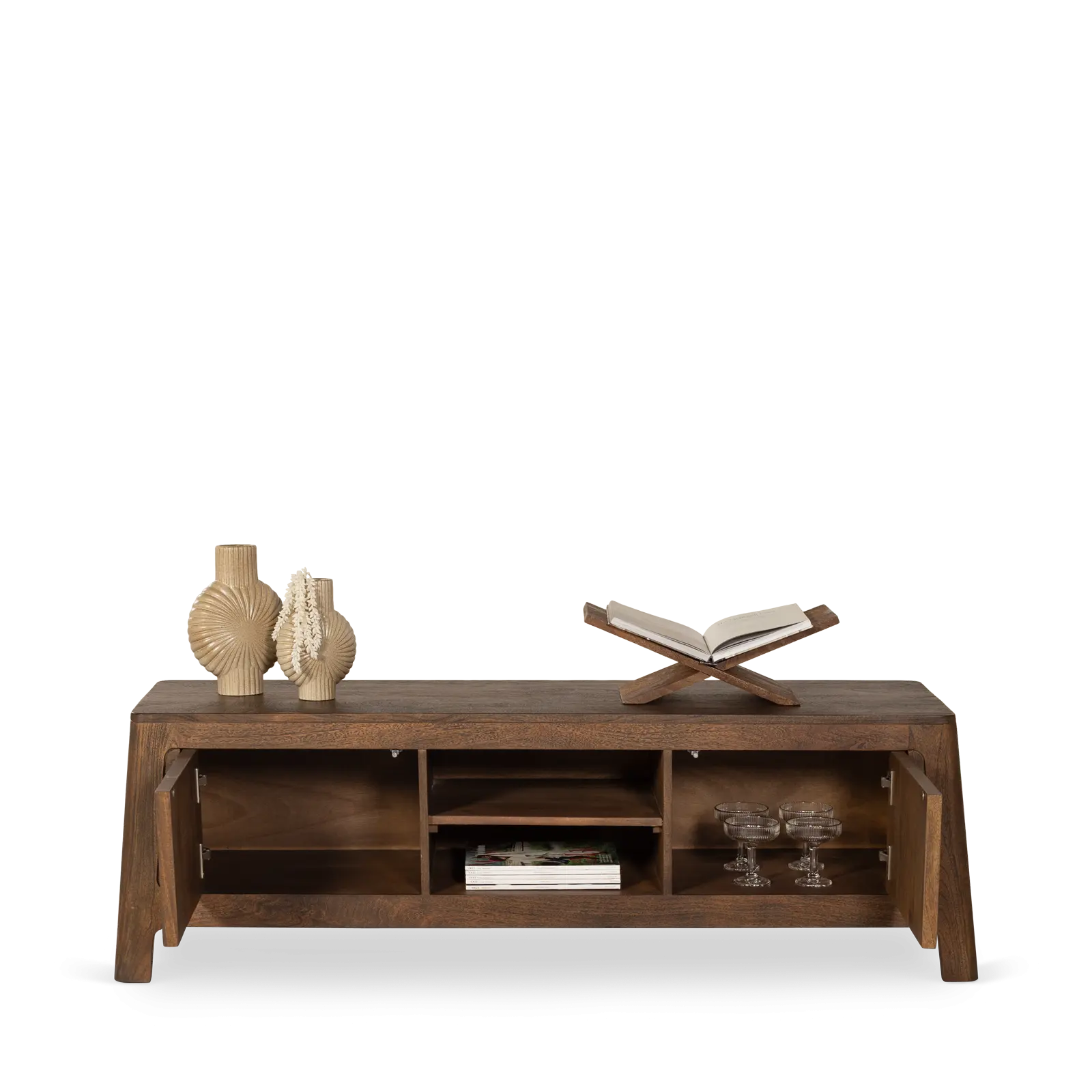 TV meubel Latara - 160 cm - Mangohout Cacao Bruin - 2 deuren, 2 vakken