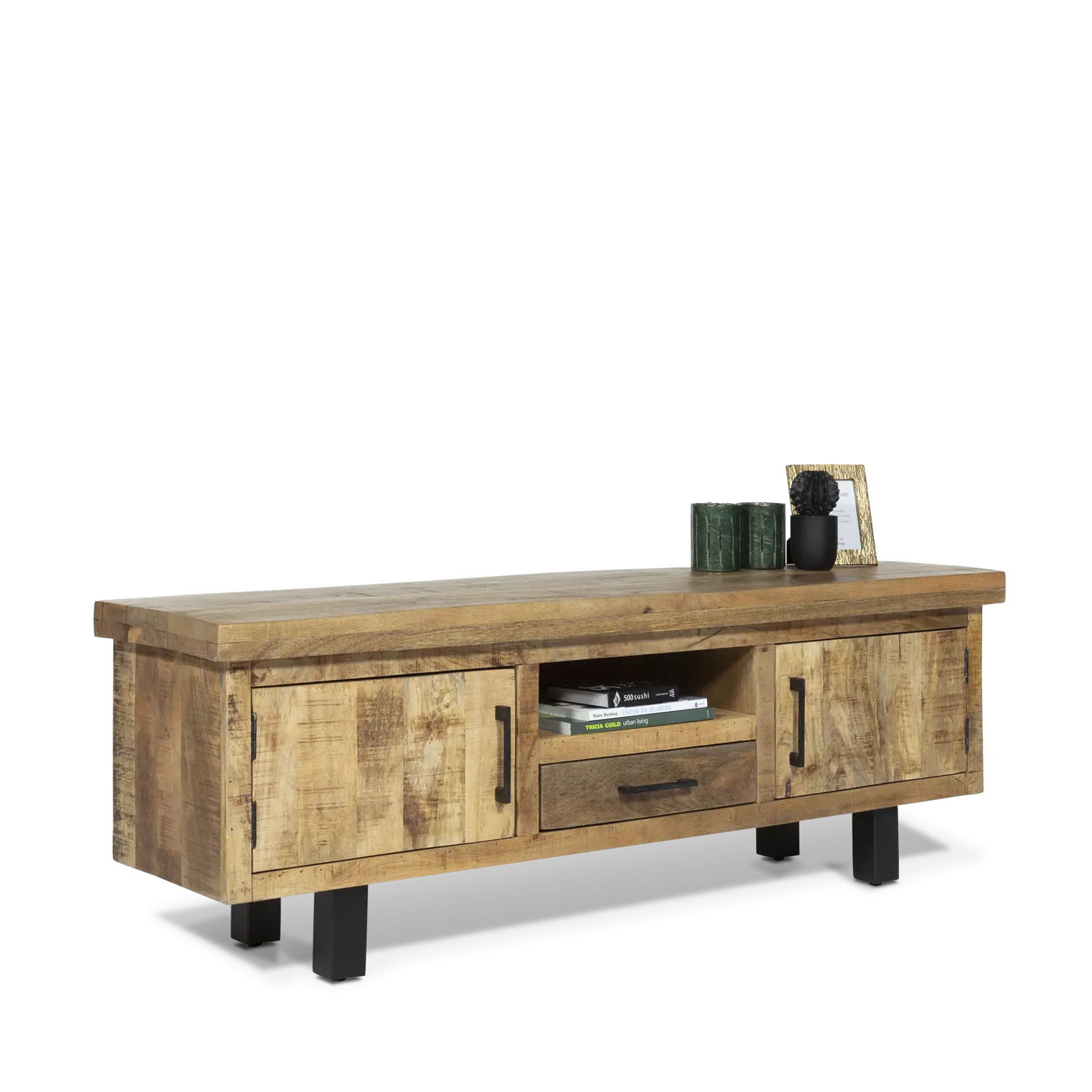 TV meubel Yucca - 160 cm - Mangohout Naturel - 2 deuren, 1 lade