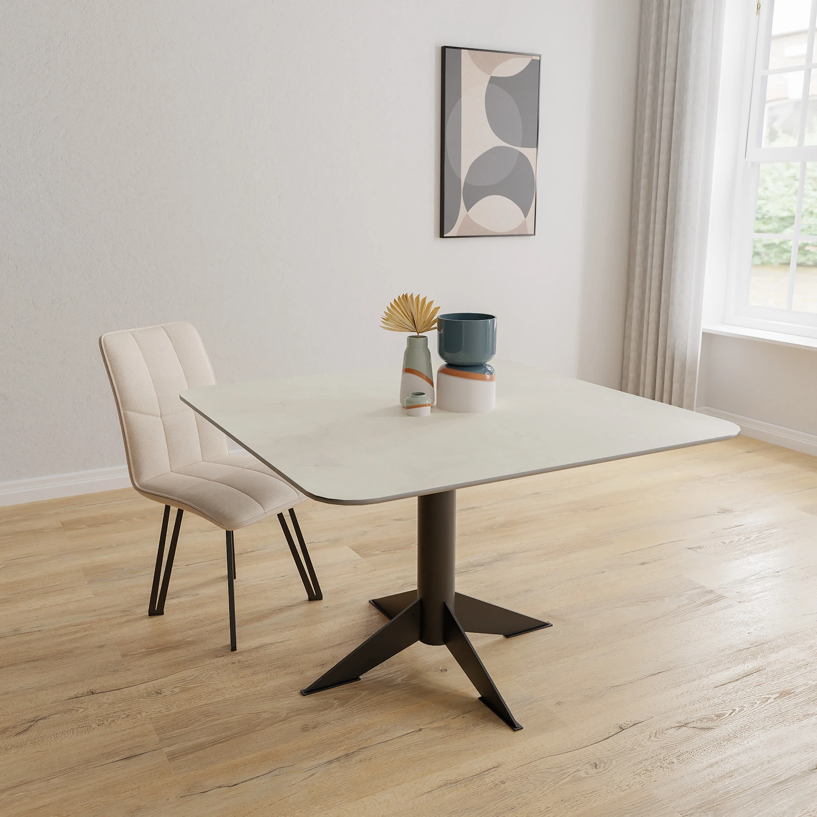 Eettafel Westfield - Vierkant afgeronde hoek Keramiek Altissimo Satin (120x120cm)