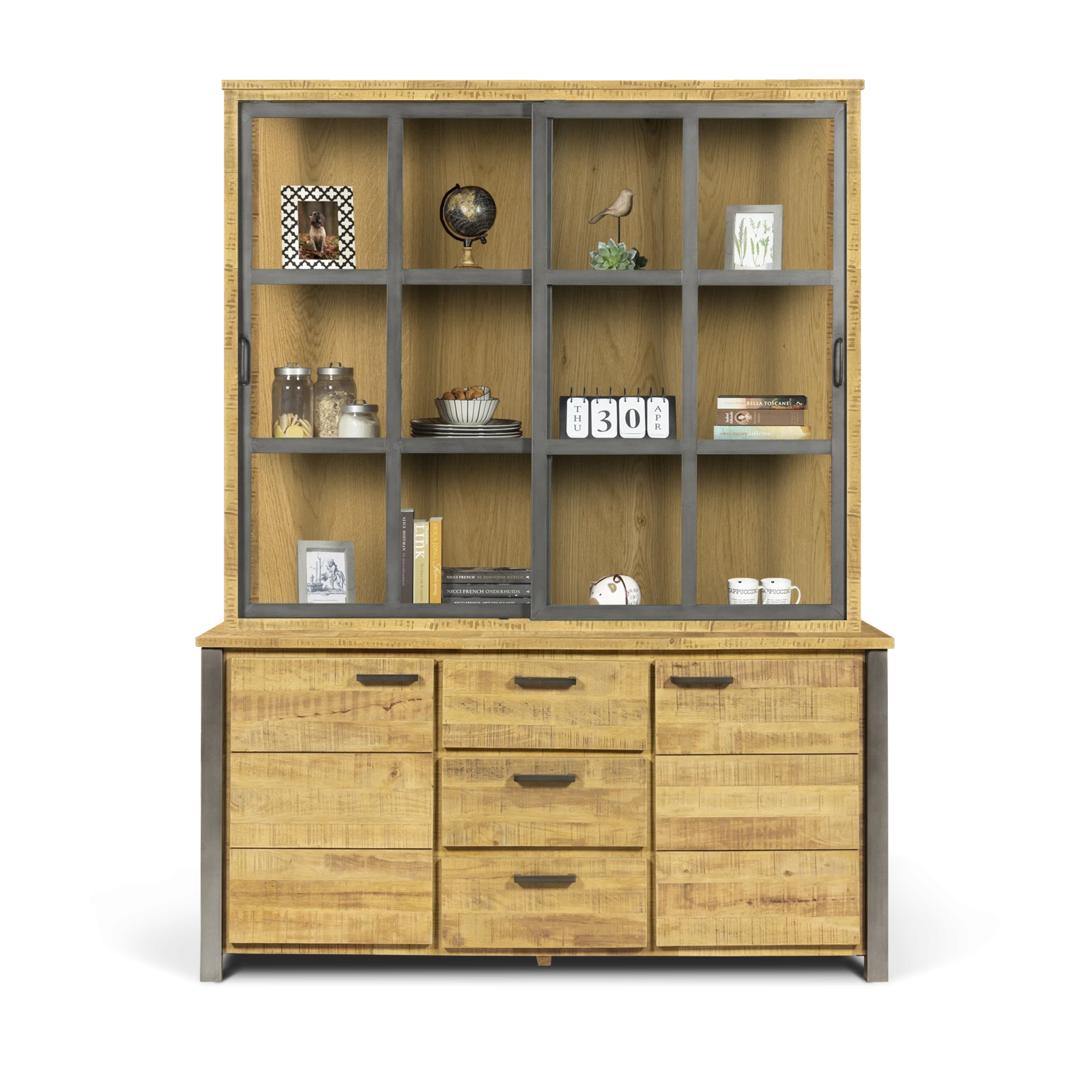 Vitrinekast (schuifdeuren) Steelwood - Seasoned Brown