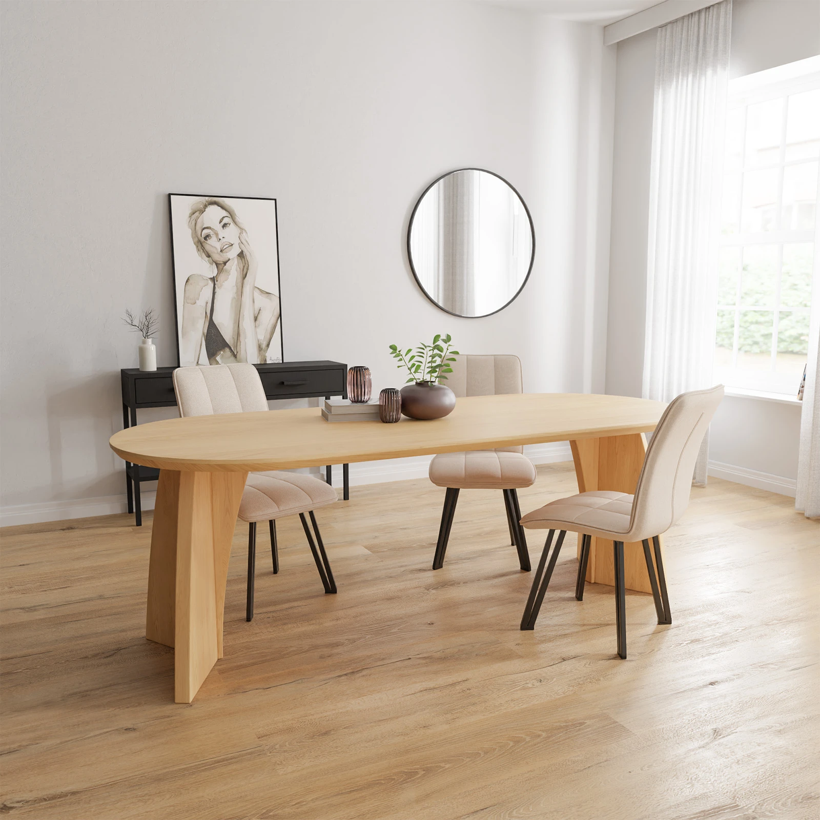 Eettafel Seri - Halve Cirkel Nature White (220x90cm)