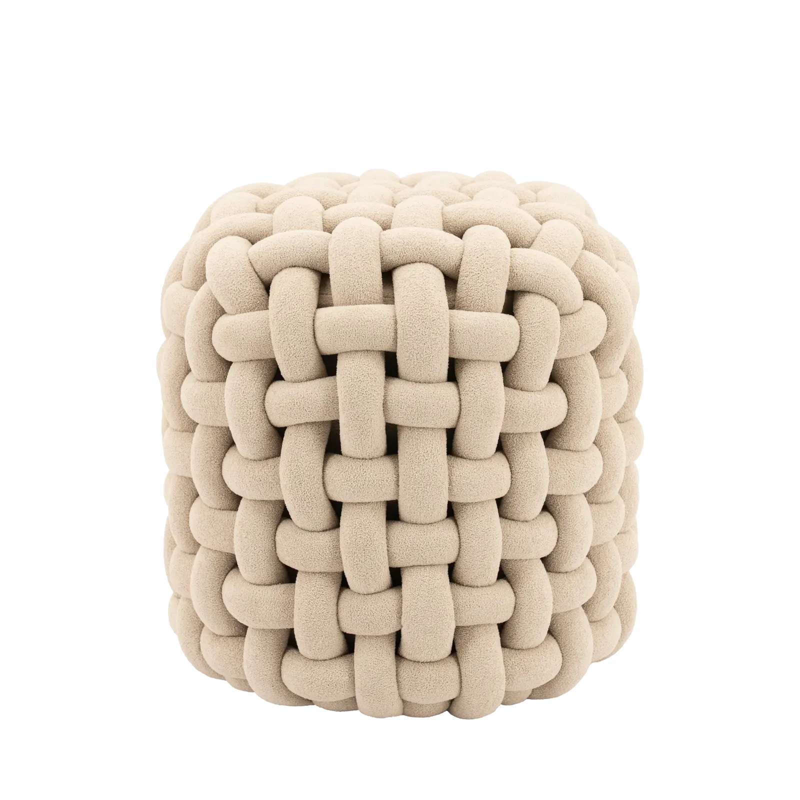 Poef Poofie - rond Ø44 cm - Grof Gebreid - Beige