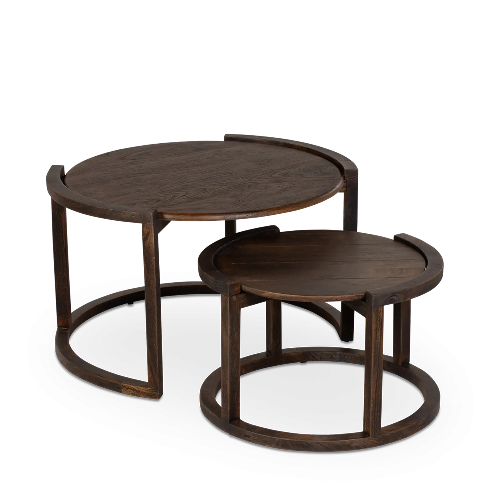 Salontafel set van 2 Bratt - rond - Mangohout Cacao Bruin