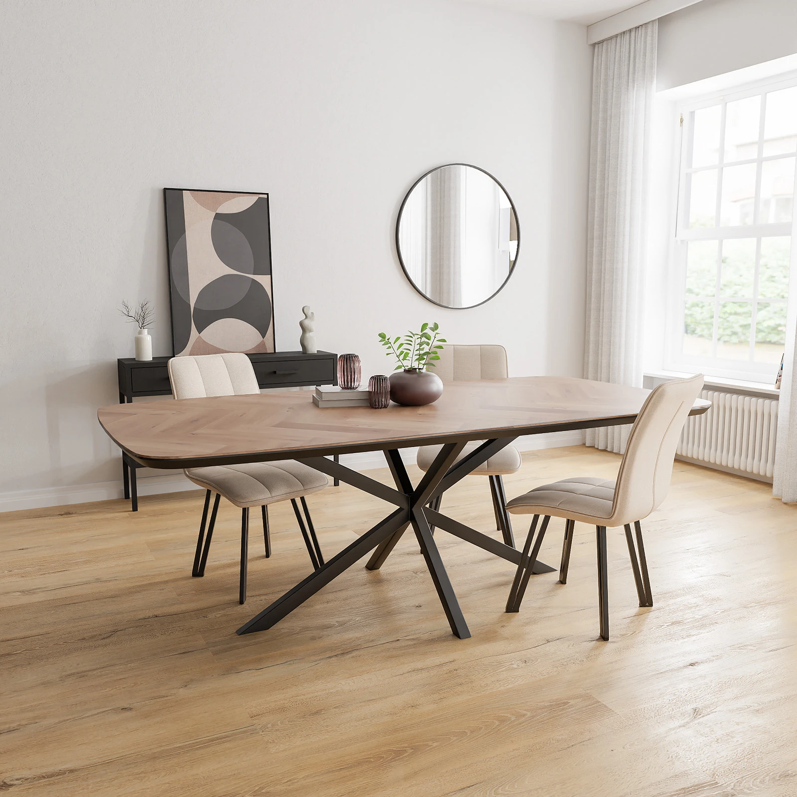 Eettafel North - Deens Ovaal Eiken Visgraat Kiezel (220x100cm)