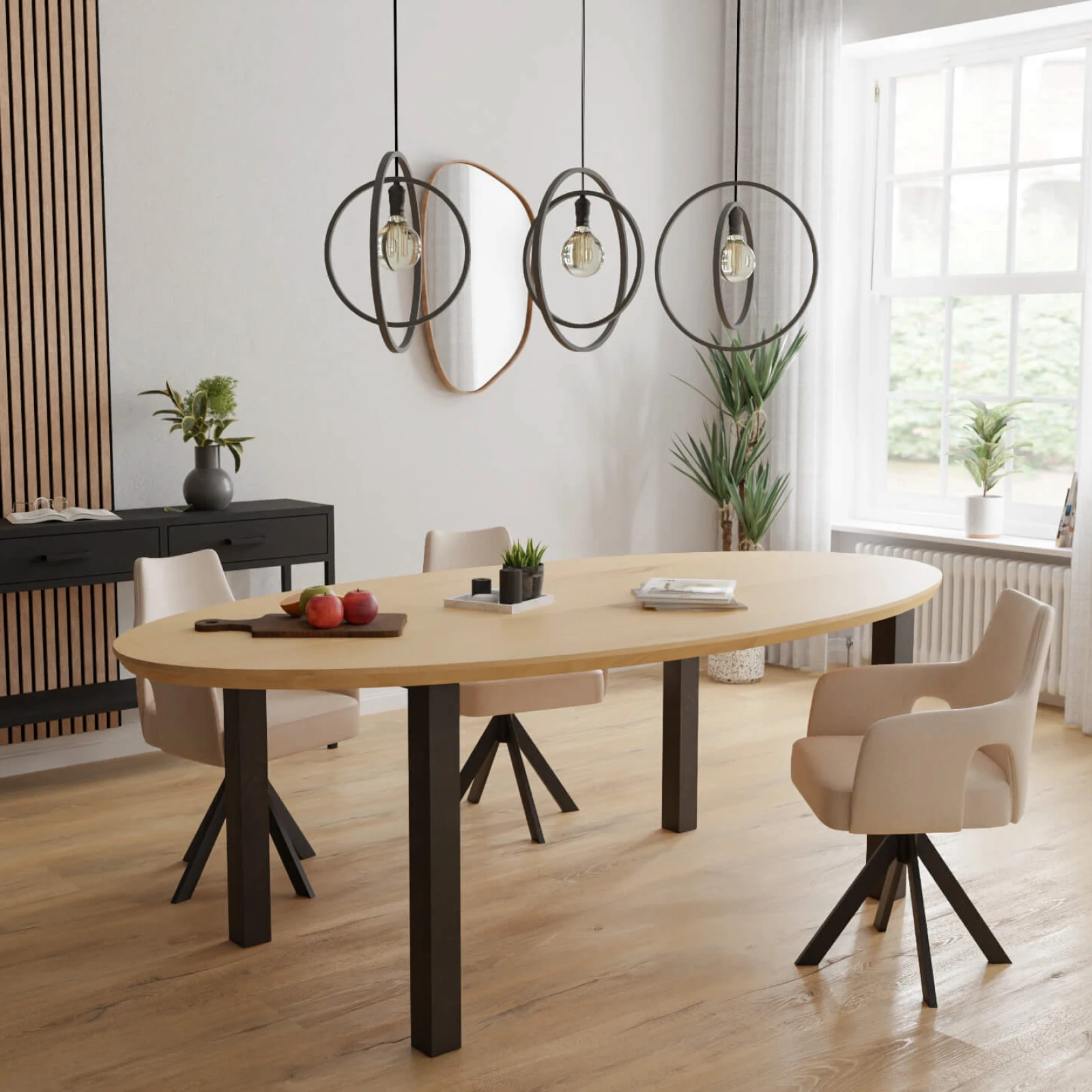 Eettafel Rechte Poot (90cm) - Ovaal Eiken Nature White (220x110cm)