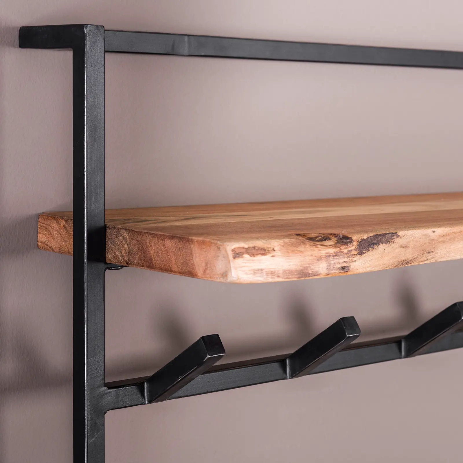 Kapstok Solid - 100 cm - 2x 6 haken - hoedenplank - Acaciahout
