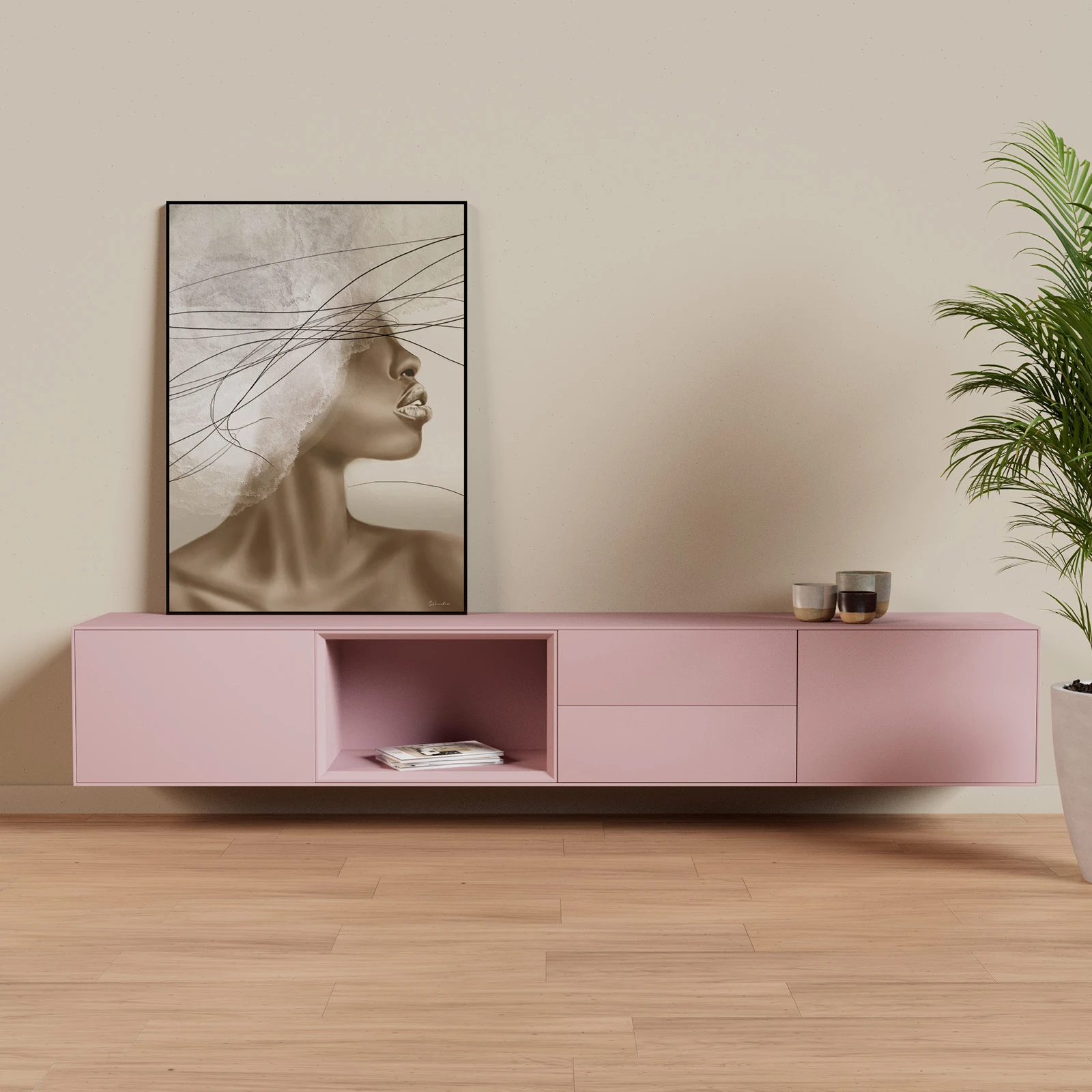 TV Meubel Retro Pink 240cm Zwevend