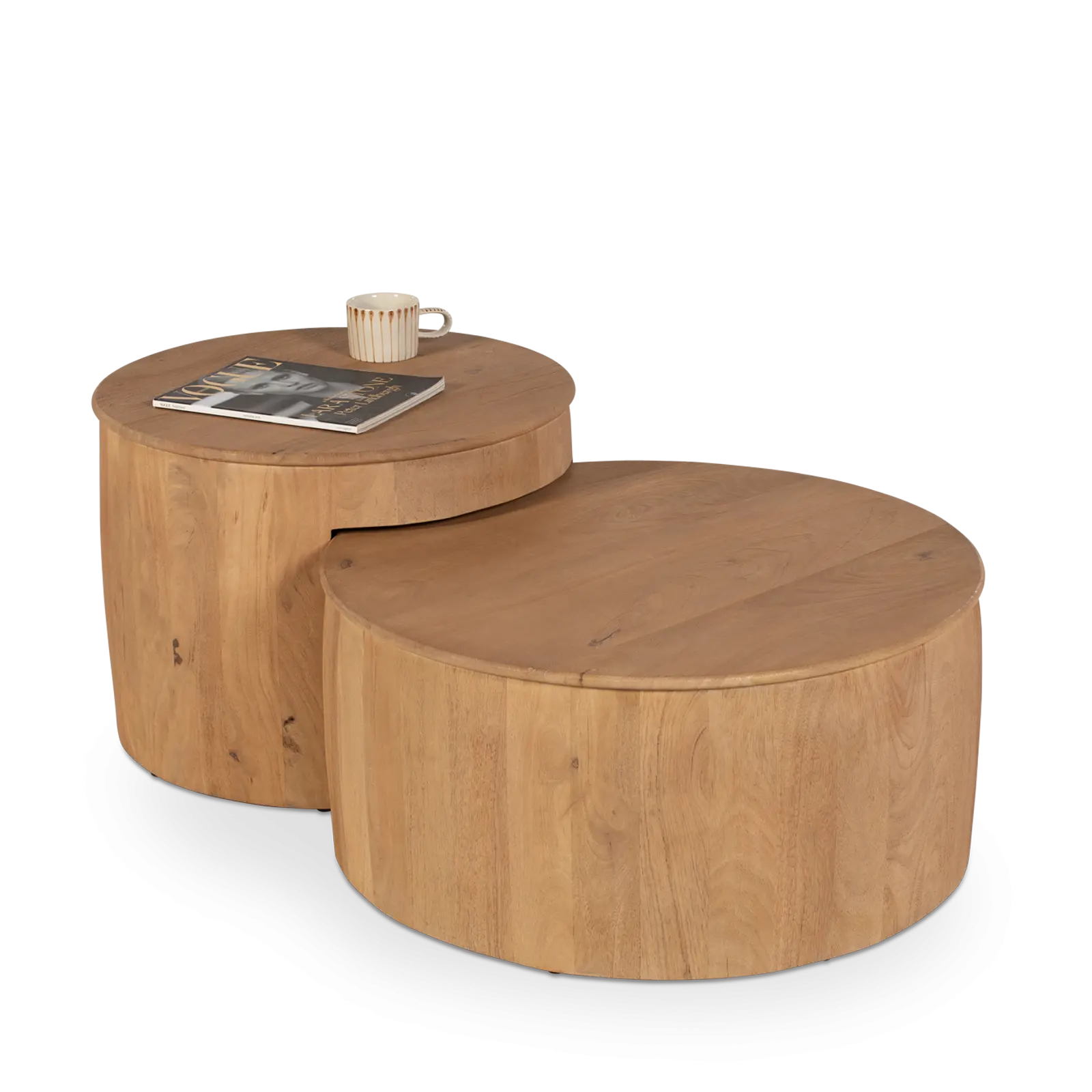 Salontafel set van 2 Bodhi - rond 65/80 cm - Mangohout Loom