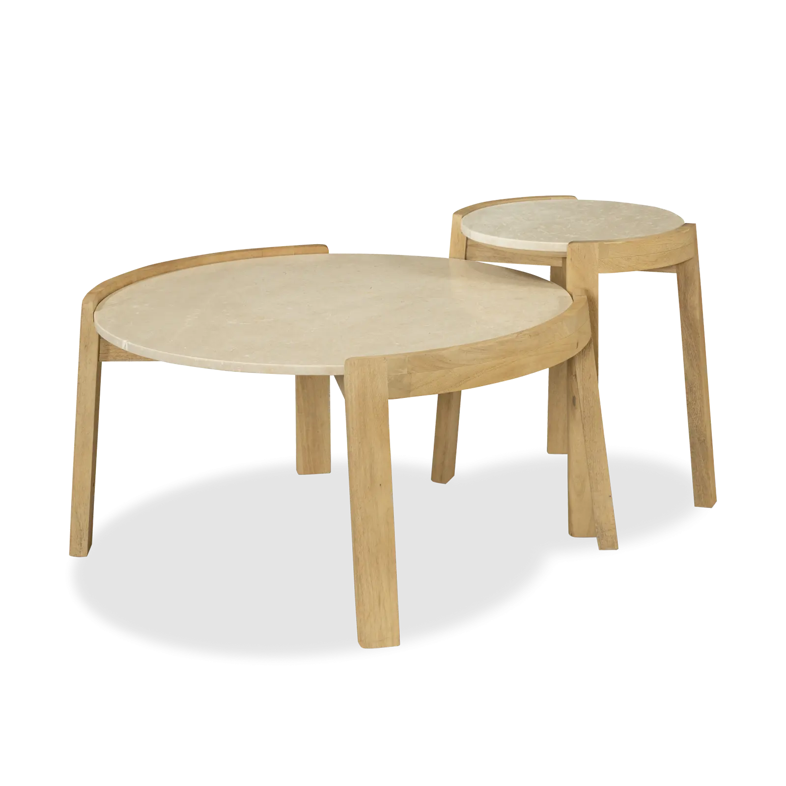 Salontafel Kiona - rond 80 cm - Mangohout Loom Naturel + Marmer