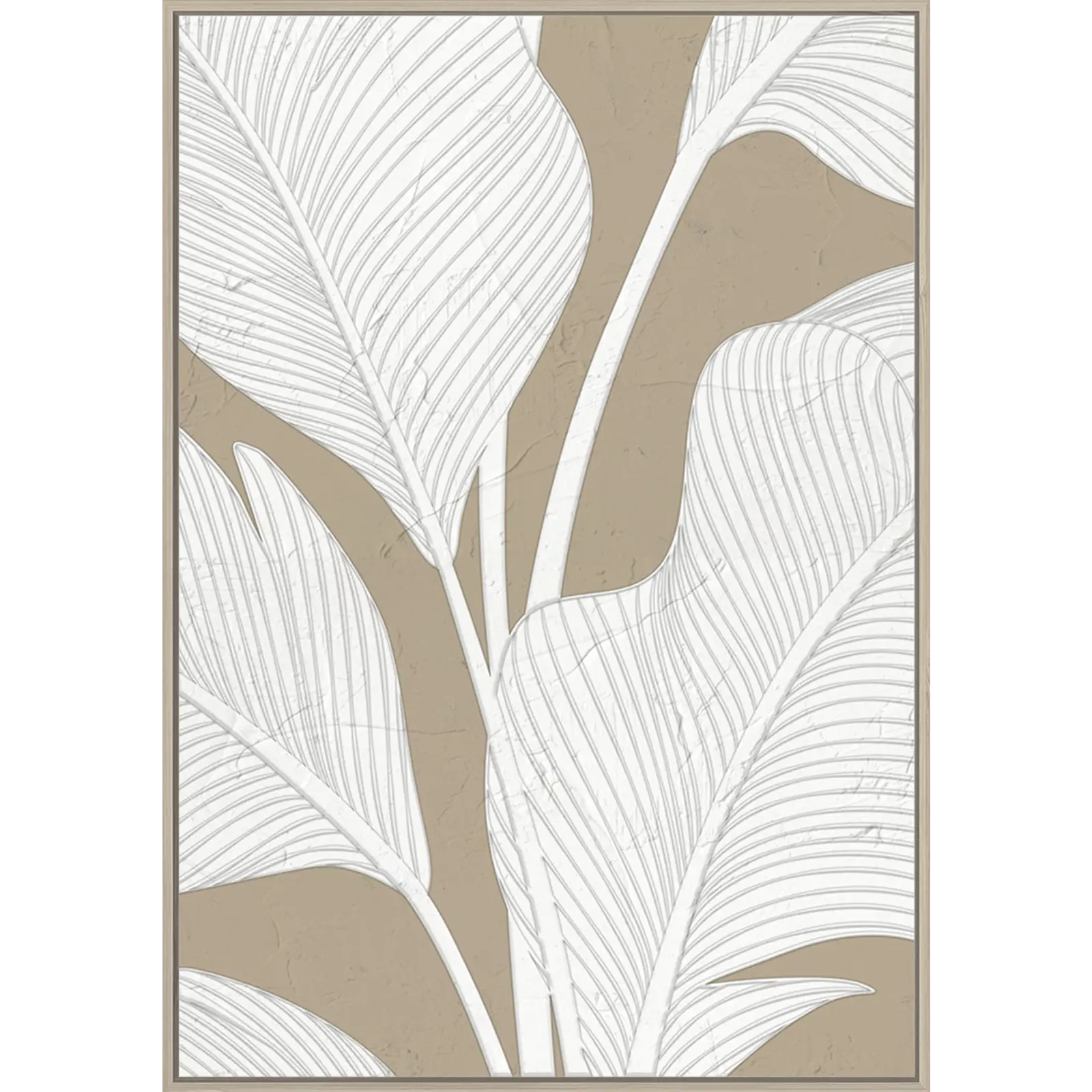 Schilderij Bladeren - 80x120 - Wit / Beige