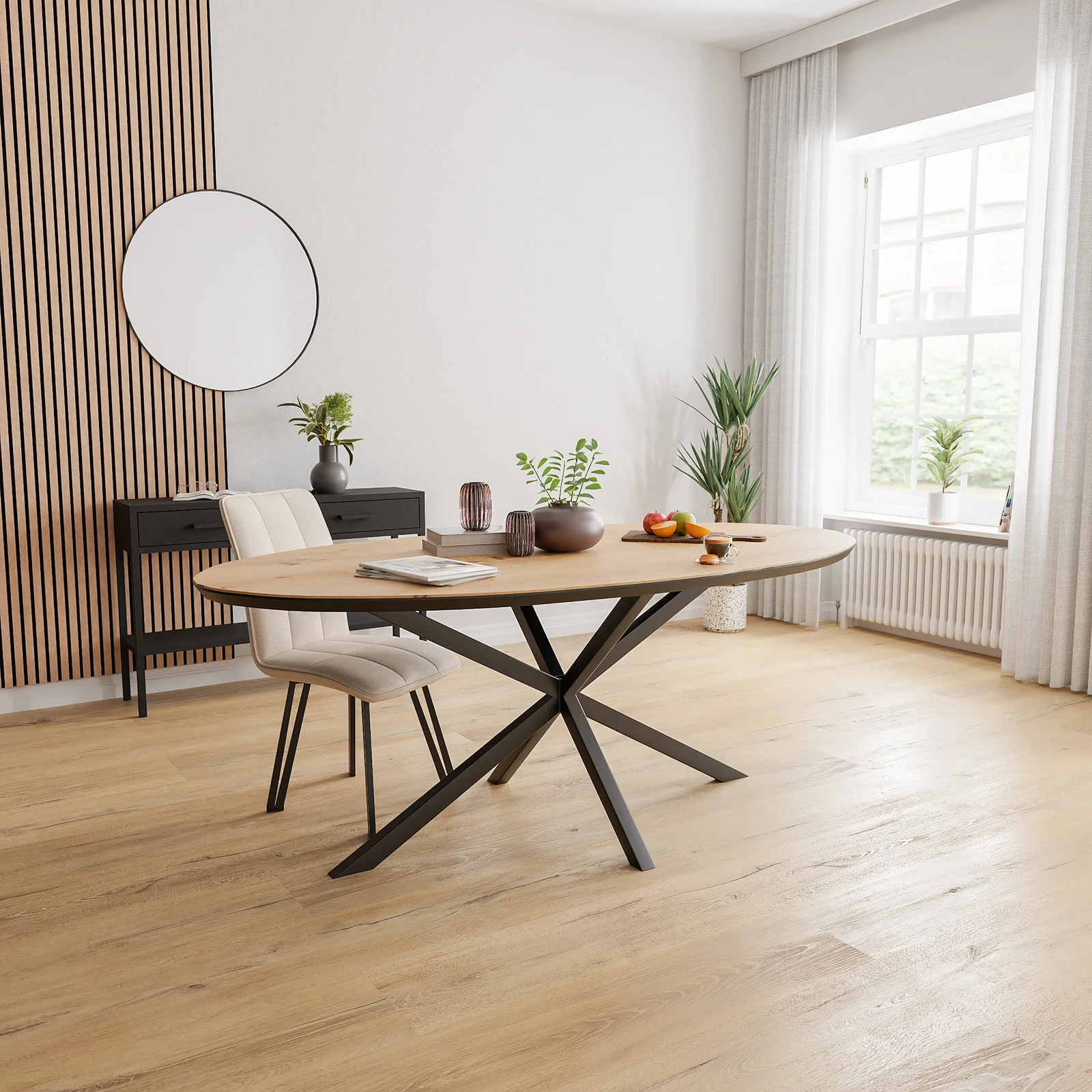 Eettafel North - Ovaal HPL Houtlook Naturel (200x105cm)