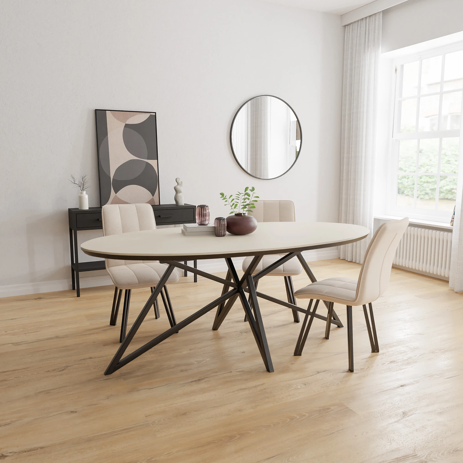 Eettafel Crosse - Ovaal HPL Stone Beige (200x105cm)