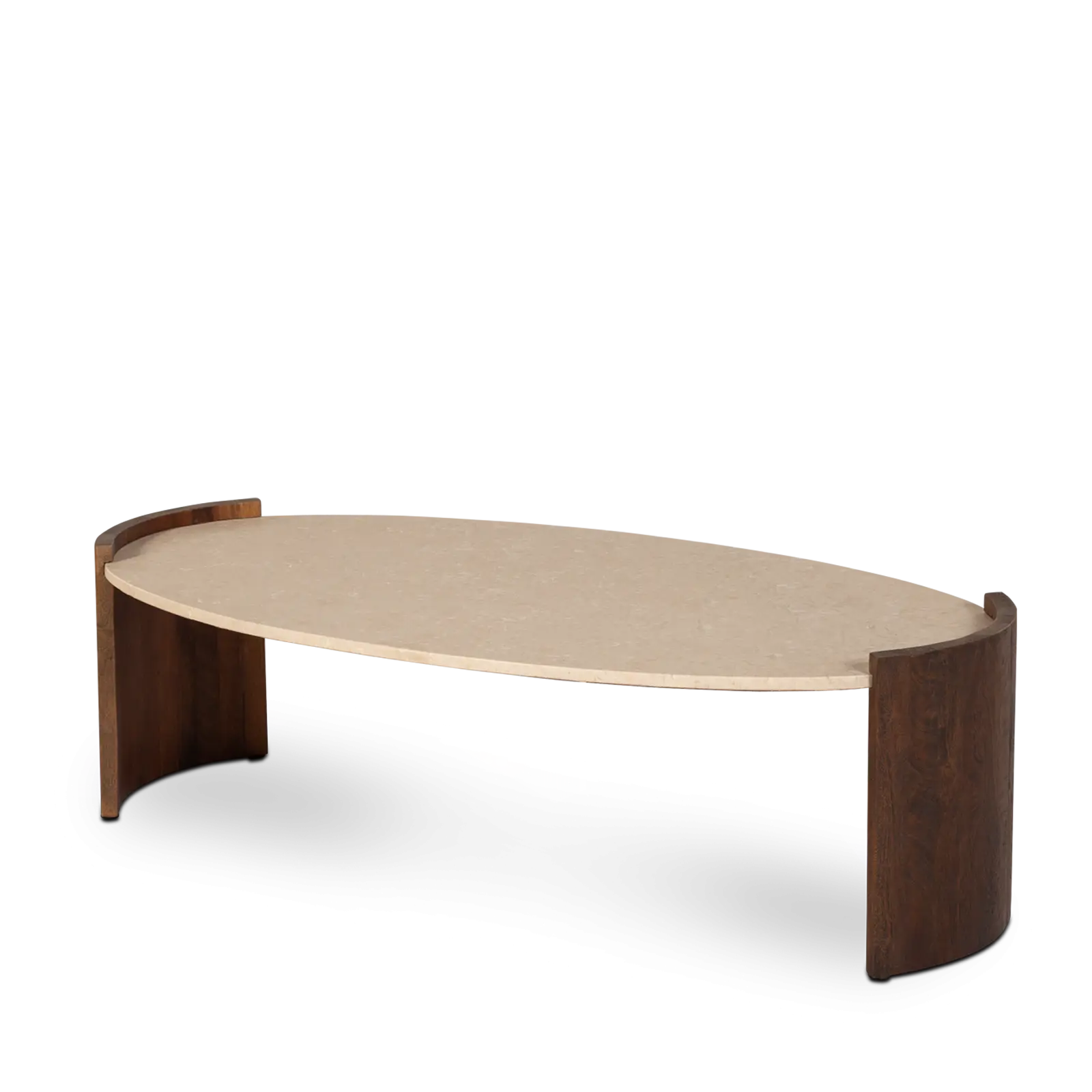 Salontafel Ayana - ovaal 127x69 cm - Mangohout Cacao Bruin - Tafelblad Natuursteen